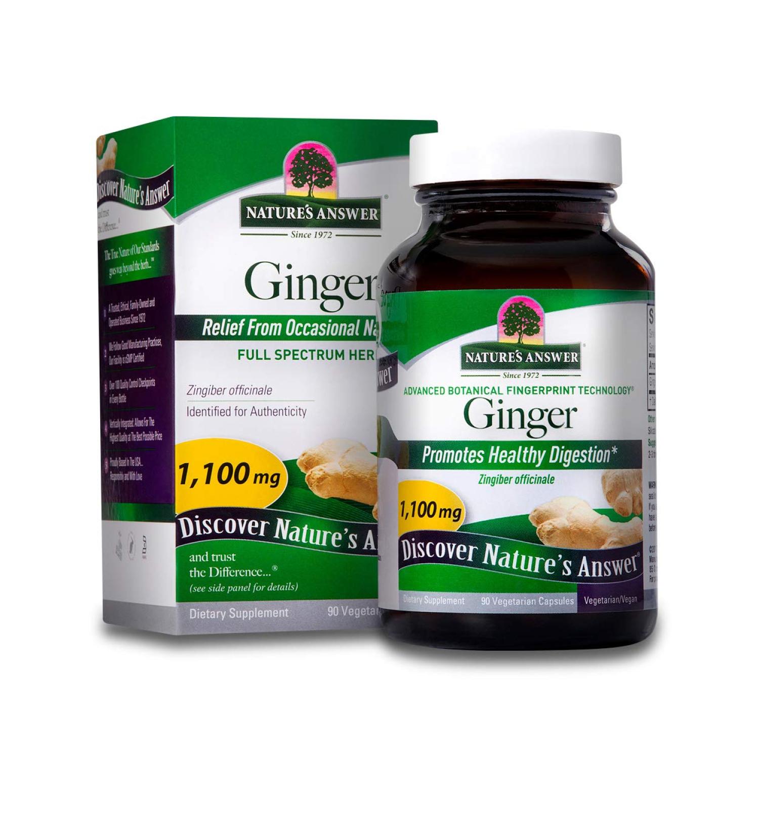 Nature's Answer Ginger Rhizome 1100mg - Vegan Capsules for Digestive Health & Nausea Relief - Buy Online on GoSupps.com