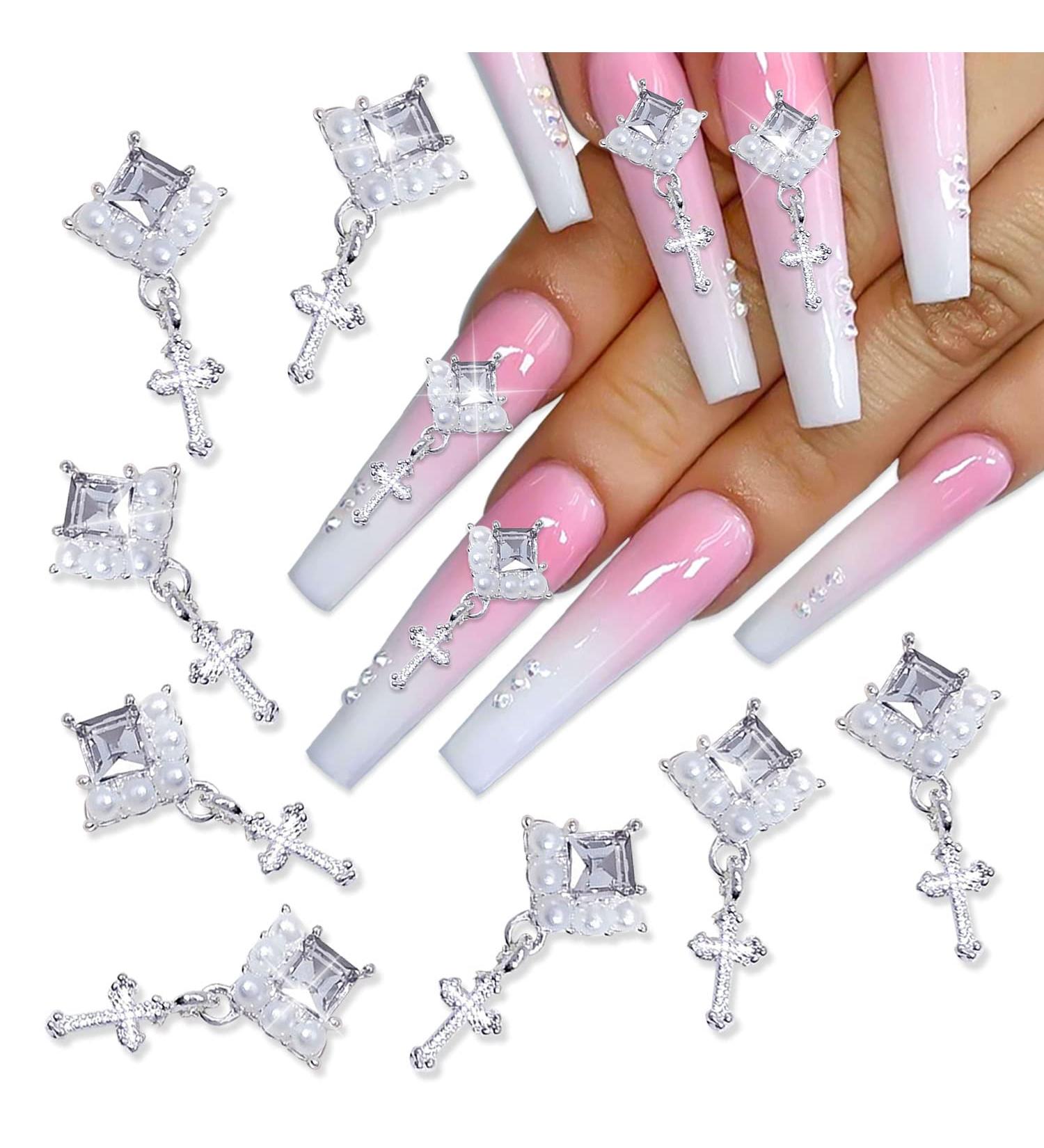 WOKOTO 20 Pcs Silver Cross Nail Charms for Luxury Nail Art - Rhinestones, Pearls & 3D Designs - Acrylic Nails Gems Kit - Buy Online on GoSupps.com