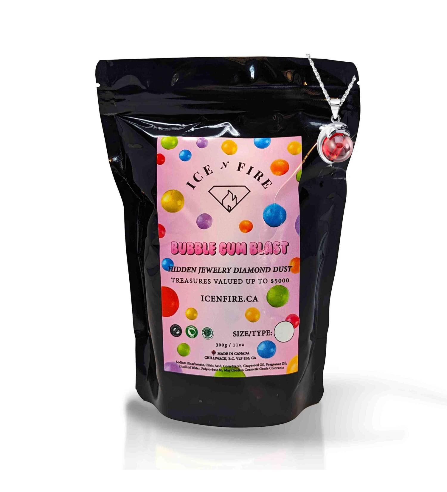 Ice N Fire - Surprise Diamond Dust Bath Bomb Powder with Mystery Jewelry Inside (Hidden Jewelry Bath Bomb Powder with Jewelry Valued up to $5 000) - Bubble Gum Blast