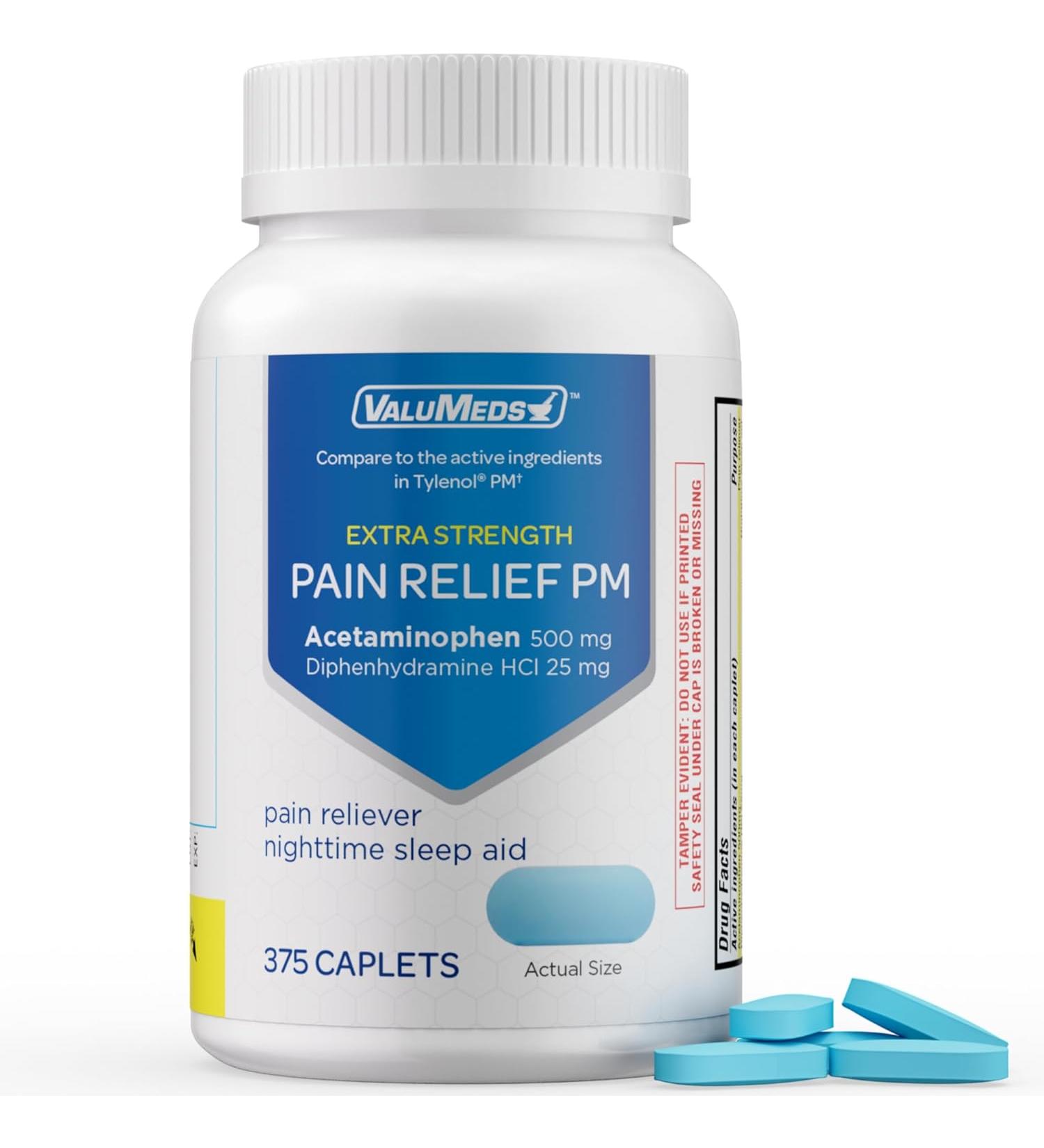 ValuMeds PM Pain Reliever and Nighttime Sleep Aid (375 Count) Acetaminophen 500mg | Fast-Acting Relief for Headaches, Migraines, Minor Aches | Non-Habit Forming Compare to Tylenol PM - Buy Online on GoSupps.com