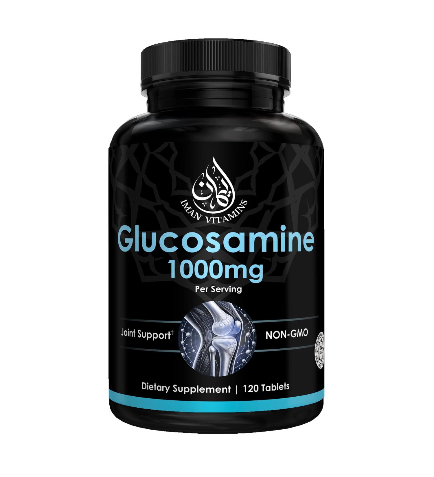 Iman Vitamins Halal Glucosamine Sulfate 1000mg Non-GMO Joint Support 120 Tablets