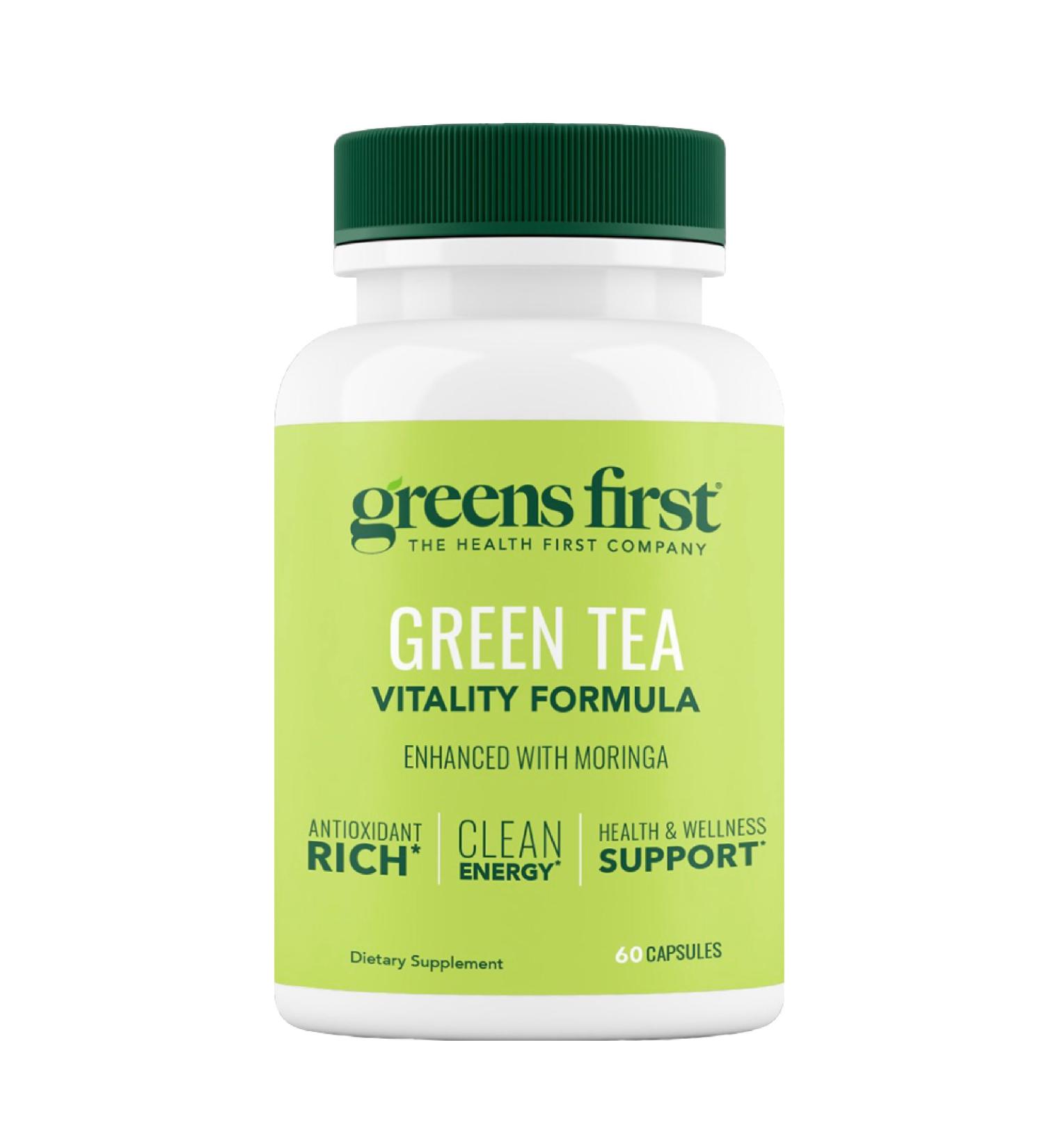 Greens First Green Tea Vitality Formula - Enhanced with Moringa - Antioxidant-Rich for Clean Energy - Vegan & Gluten-Free - Powerful Blend for Energy & Overall Wellness (60 Capsules) - Buy Online on GoSupps.com