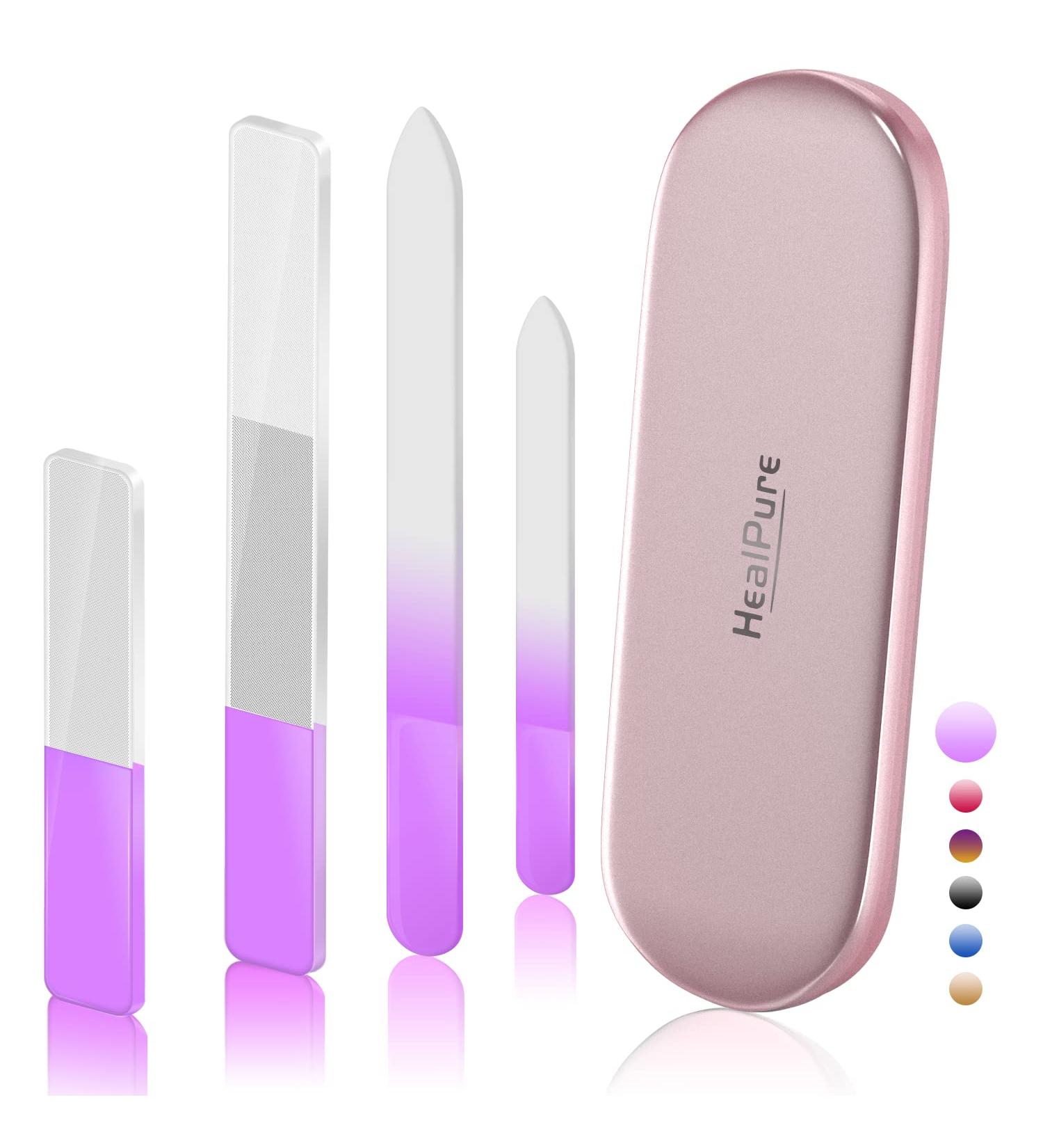 4PC Double Sided Etched Crystal Nail File and Shiner Set - Professional Salon Manicure Tools for Acrylic and Natural Nails - Purple - Buy Online on GoSupps.com