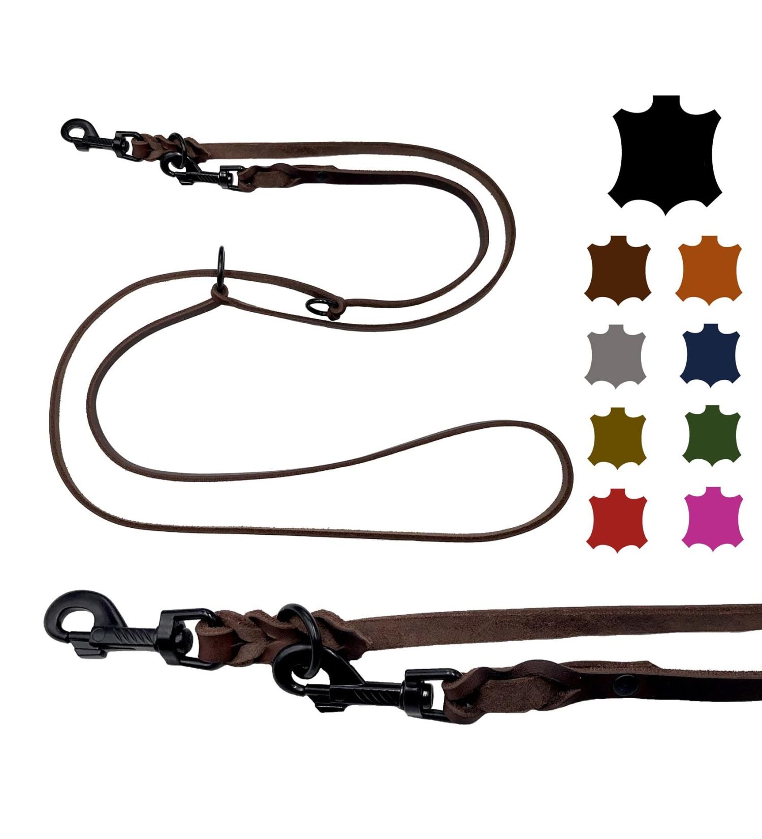 Buy Adjustable Dog Liner for Small & Large Dogs - 2.40m Double Linen with Black Hooks - Durable & Stylish Brown Leash - Buy Online on GoSupps.com