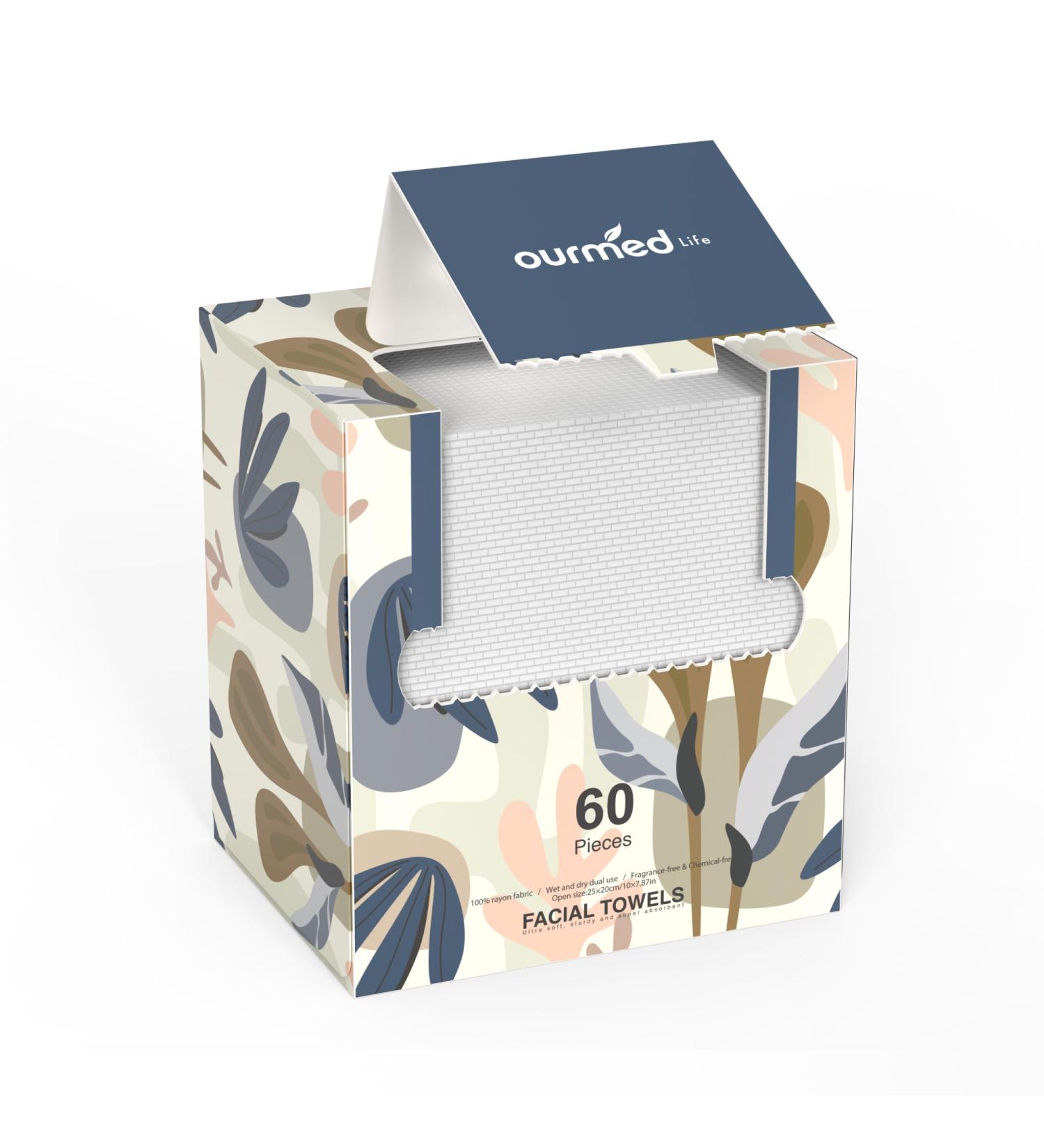 Biodegradable Disposable Face Towels - Lint-Free Makeup Remover for Sensitive Skin | Ourmed Life - 60 Pieces - Buy Online on GoSupps.com