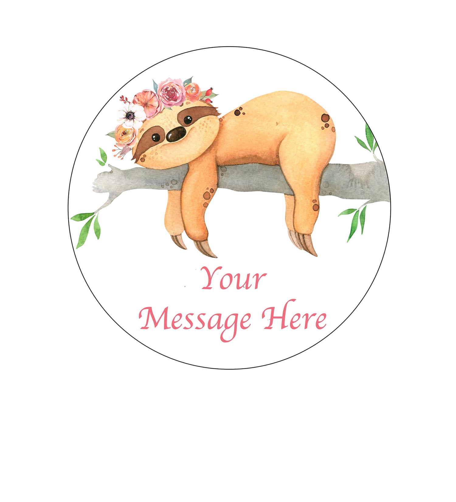 Personalised Cute Sloth Animal 7.5 inch Circle on Decor Icing Sheet Edible Cake Topper - Perfect for Decorating Larger Cakes