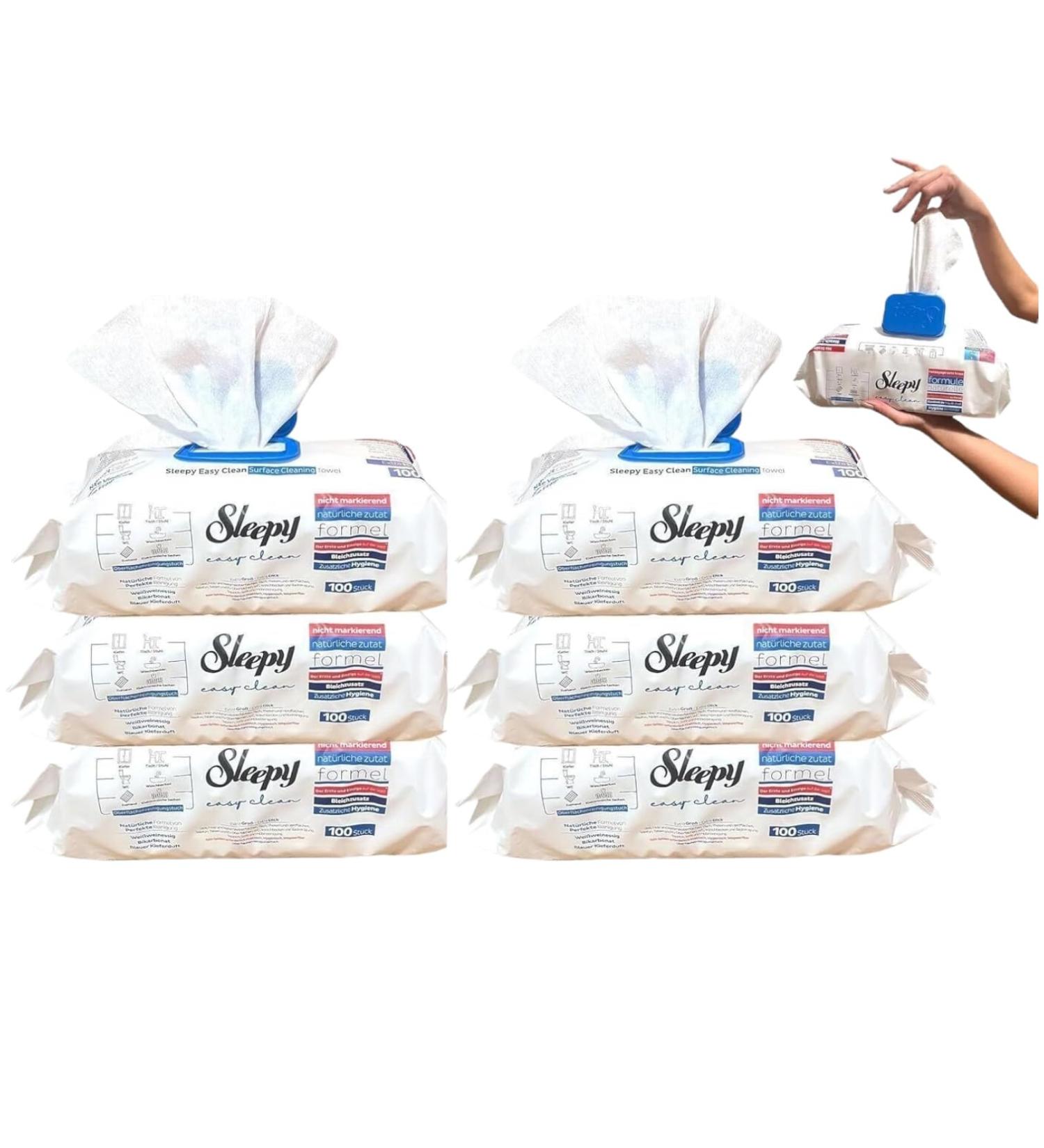 Clearfee Set: Original Sleepy Wet Wipes - 100 XXL Disposable Cleaning Towels (6 Pieces) | Strong & Large Surface Cleaners for International Shipping - Buy Online on GoSupps.com