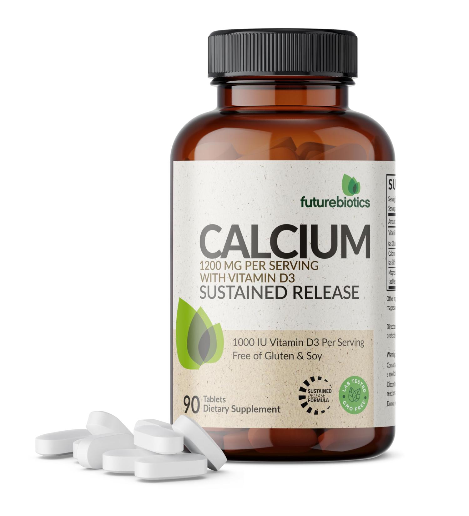 Futurebiotics Calcium 1200 MG Per Serving Sustained Release with Vitamin D3 1000 IU Per Serving Non-GMO 90 Vegetarian Tablets 90 Count (Pack of 1) - Buy Online on GoSupps.com
