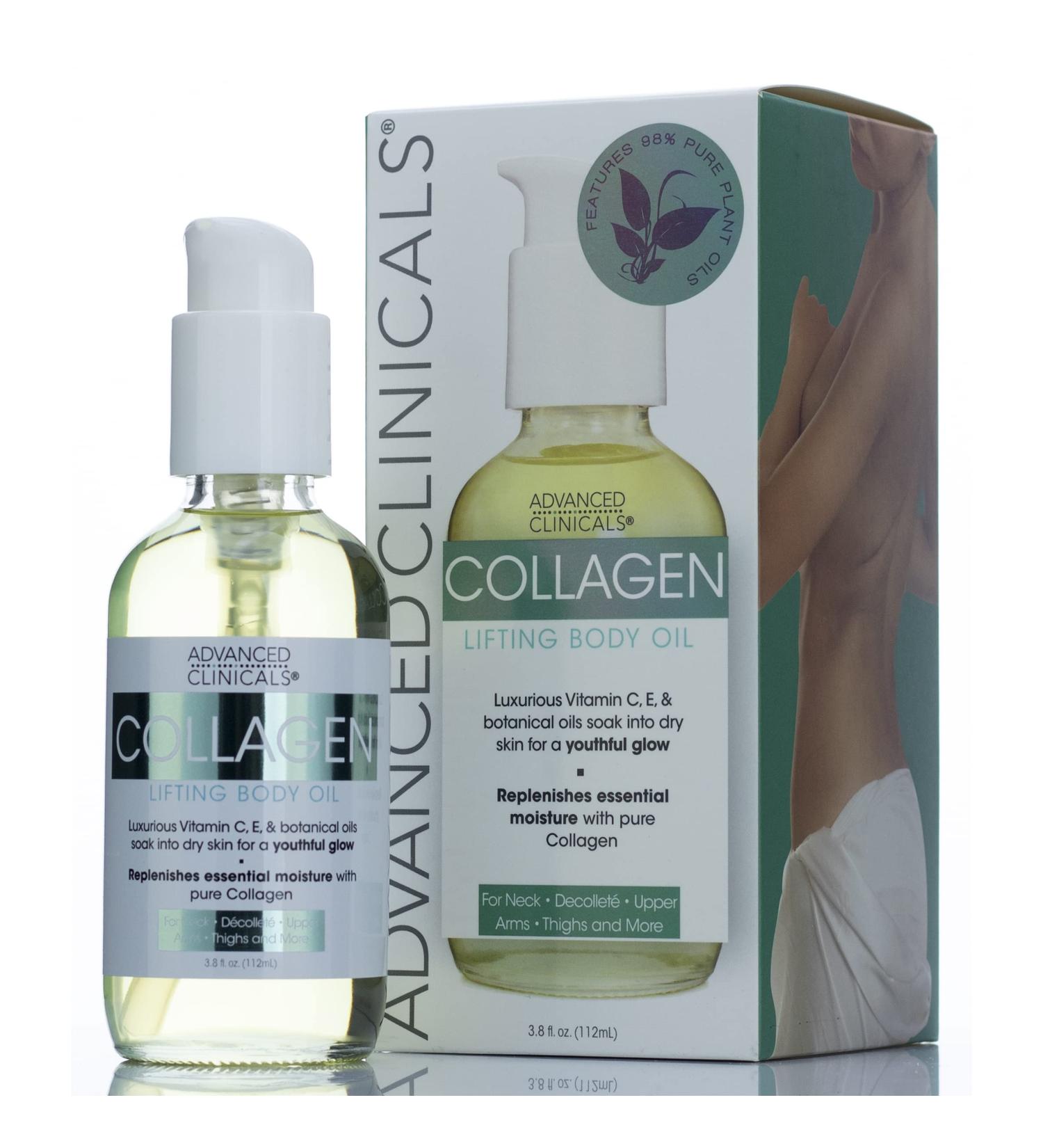 Advanced Clinicals Collagen Lifting Body Oil with Vitamin C & E for Neck, Decollete, Arms & Thighs - 3.8 fl.oz. (112ml) - Buy Online on GoSupps.com