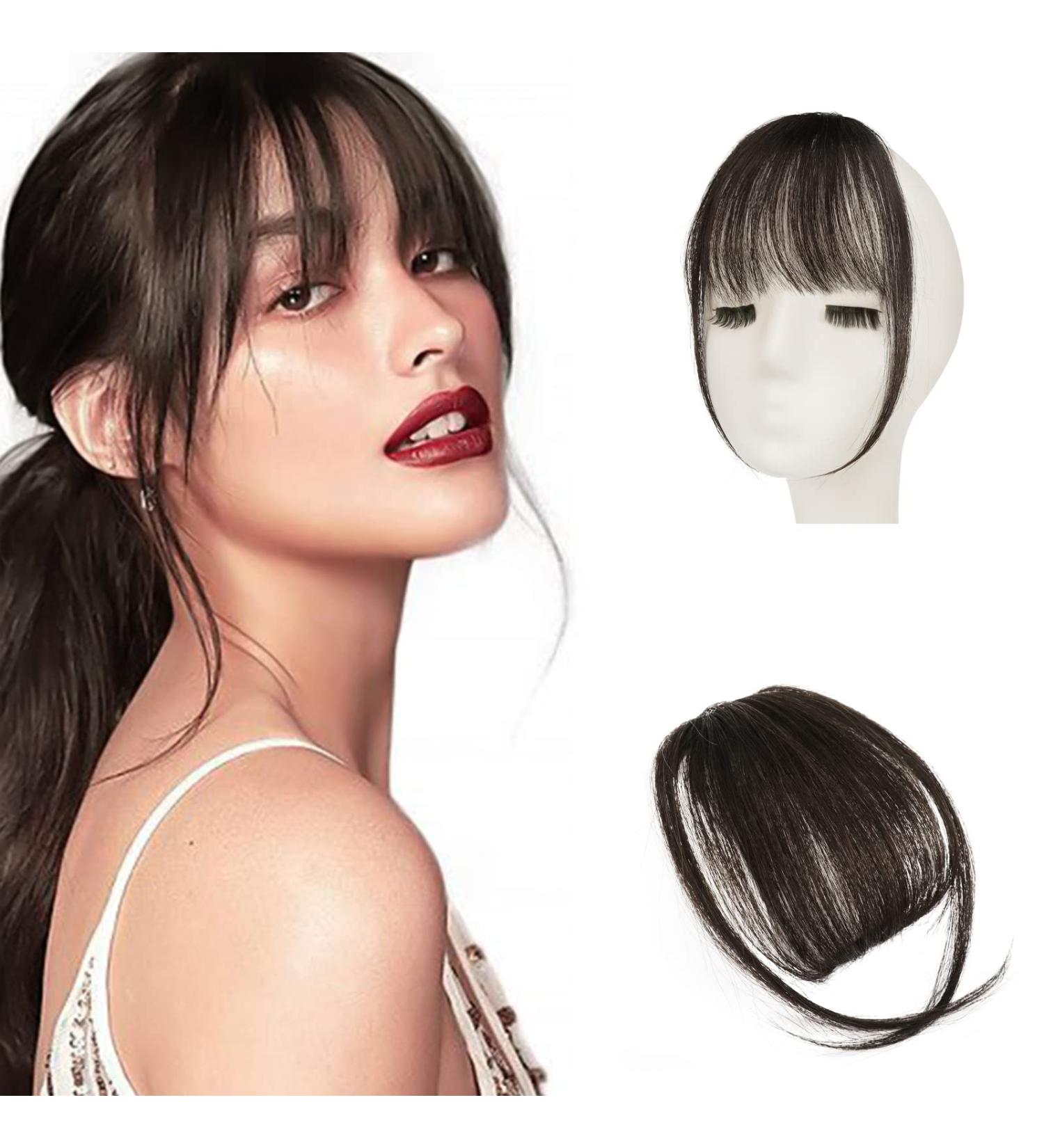 Sofeiyan 100% Remy Real Hair Clip-In Fringe Bangs & Ponytail Extensions - Natural Dark Brown Wispy Bangs for Women - Buy Online on GoSupps.com
