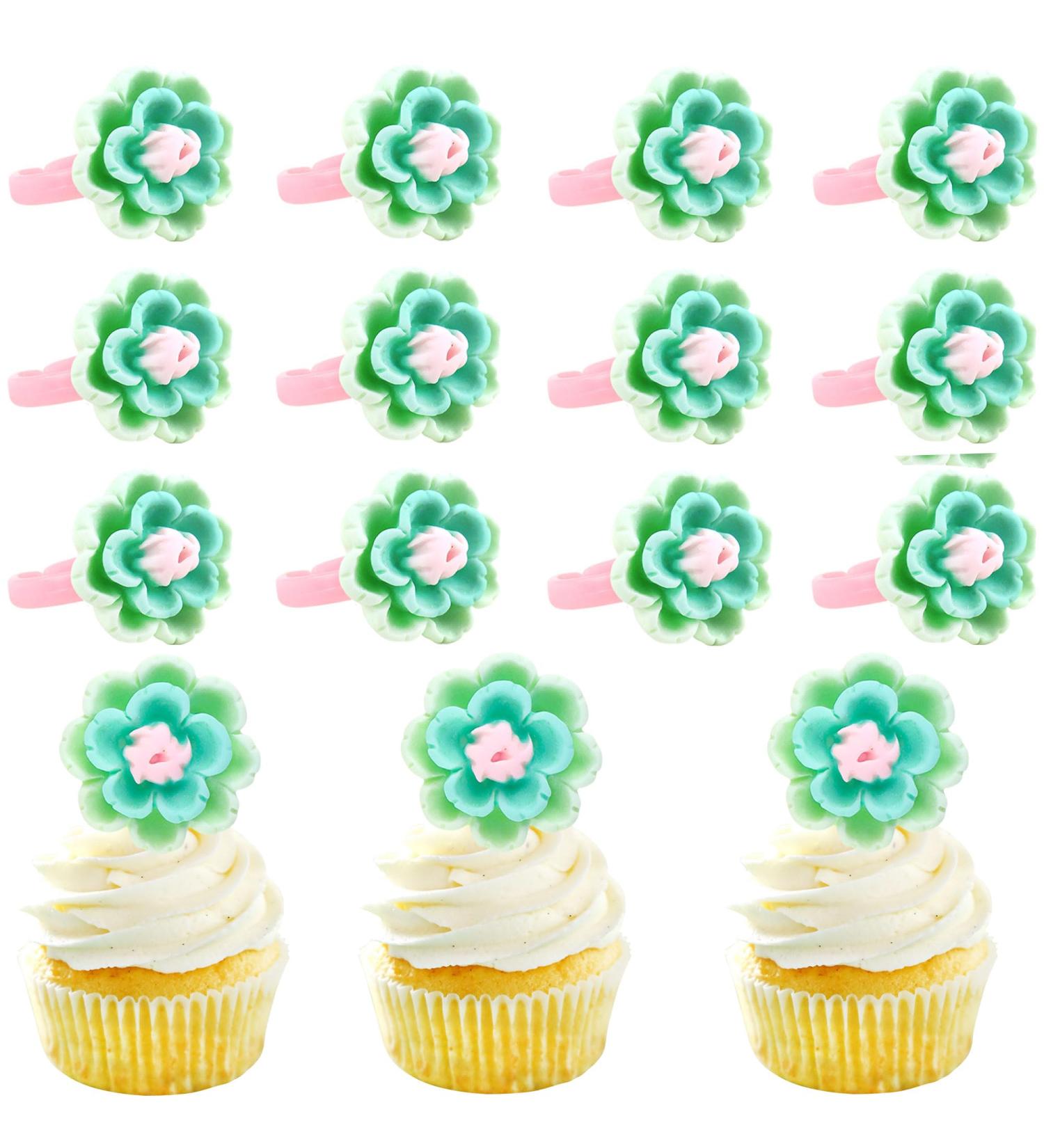Ercadio 20 Pack Flower Ring Cupcake Toppers Picks Flower Theme for Bridal Engagement Baby Shower Birthday Party Cupcake Picks Anniversary Party Decorations Supplies Green - Buy Online on GoSupps.com