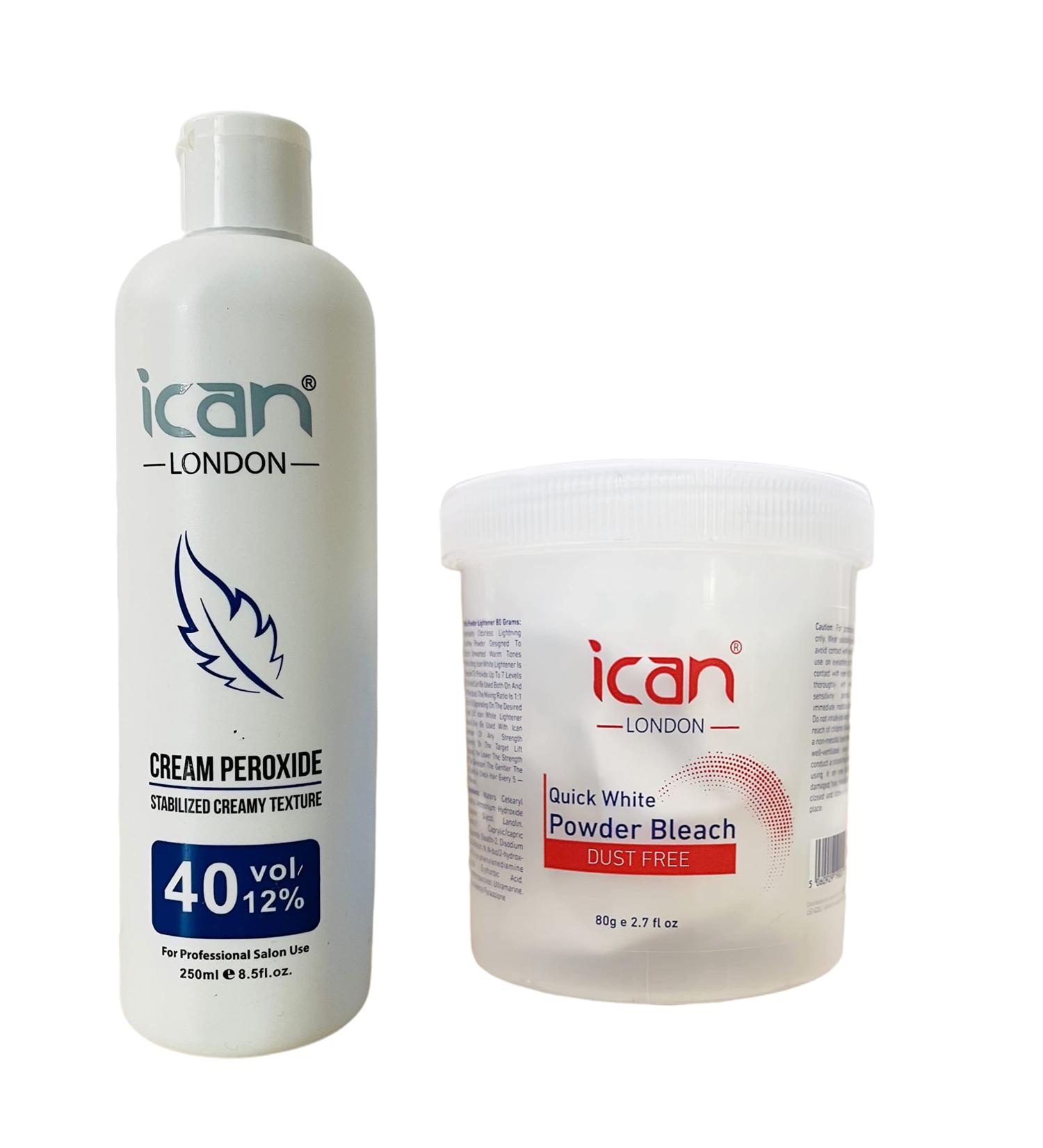 ICAN LONDON PROFESSIONAL CREAM PEROXIDE 40 VOL 12% 250 ML + WHITE POWDER BLEACH (JAR) 80 G SET - Buy Online on GoSupps.com