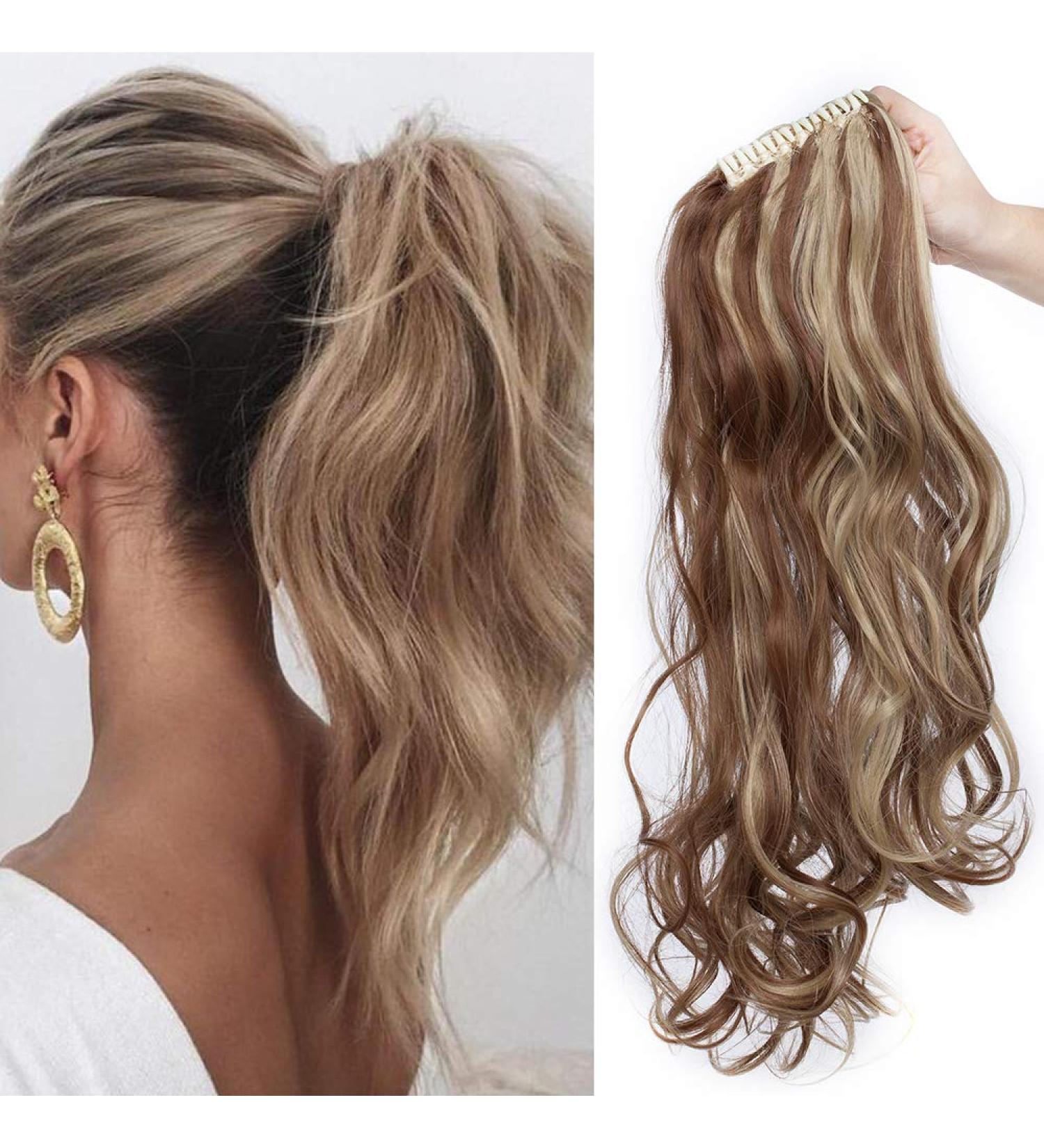 SEGO Ponytail Extension - Heat-Resistant Hair Piece with Butterfly Clip | Natural Look in Corrugated Bright Brown & Ash Blond - 61cm/60cm - Buy Online on GoSupps.com
