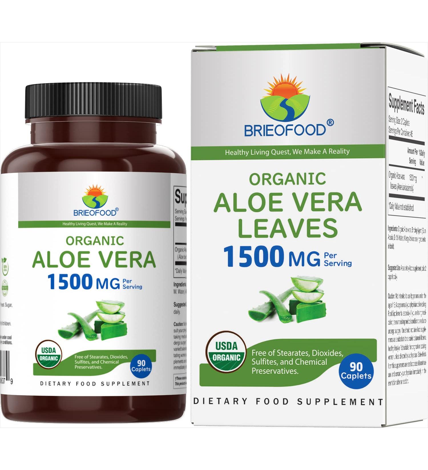 Brieofood Organic Aloe Vera 1500mg 45 Servings Vegetarian Gluten Free 90 Vegetarian Tablets 90 Count (Pack of 1) - Buy Online on GoSupps.com