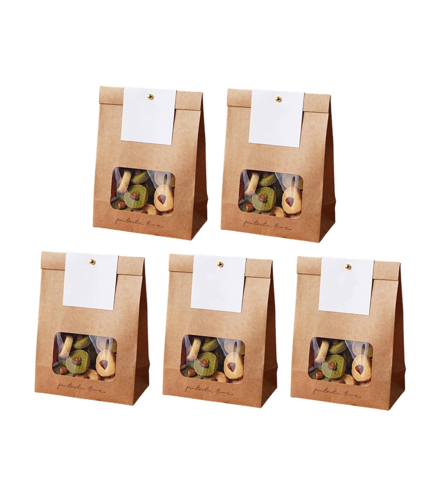 Set Of 50 Convenient Paper Bags For Bread Clear Window Cookie Packaging Bag Practical Food Package Bag For Parties Yellow - Buy Online on GoSupps.com