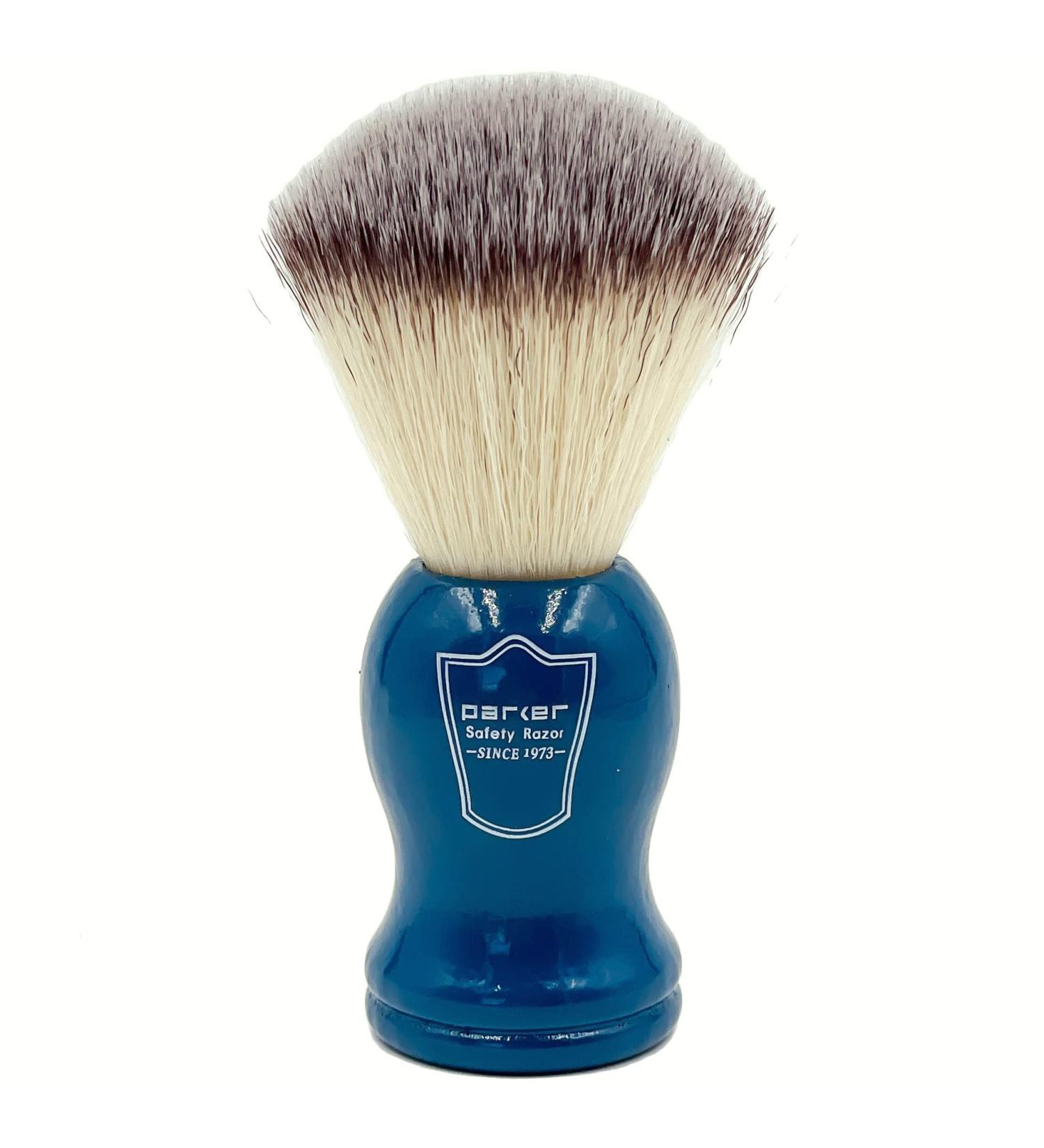 Parker Safety Razor Synthetic Bristle Shaving Brush with Blue Wooden Handle & Stand - Premium Shaving Brush for Men | International Shipping Available - Buy Online on GoSupps.com