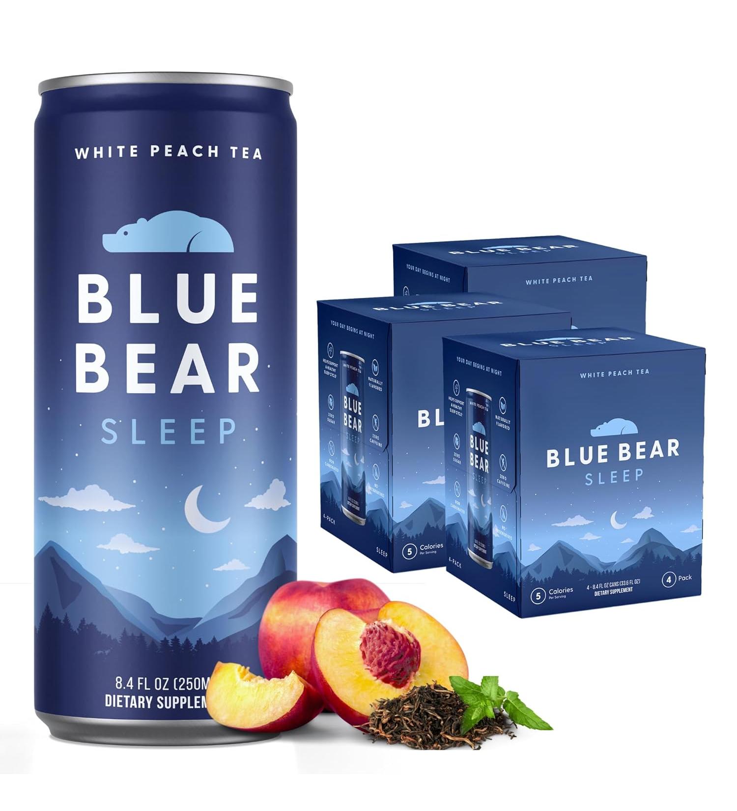 Blue Bear Melatonin Sleep Drink Sleep Tea for Bedtime Support White Peach Tea with Melatonin 5mg Lavender Ashwagandha - 8.4 Oz - Pack Of 12 - Buy Online on GoSupps.com