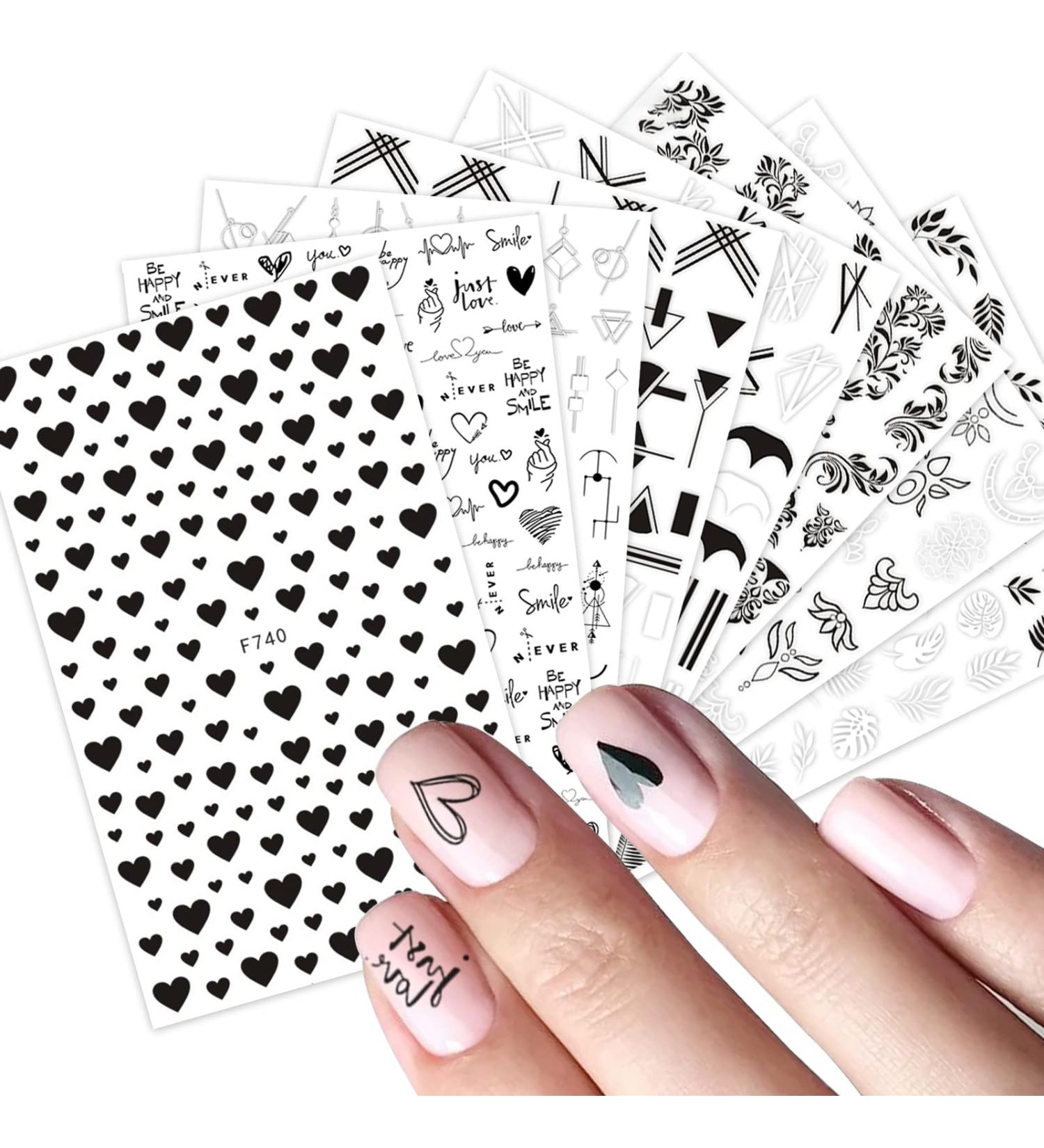 10 Sheets Geometry Nail Art Stickers Decals Self-Adhesive Black Irregular Shaped Nail Supplies Nail Art Design Decoration Accessories - Buy Online on GoSupps.com