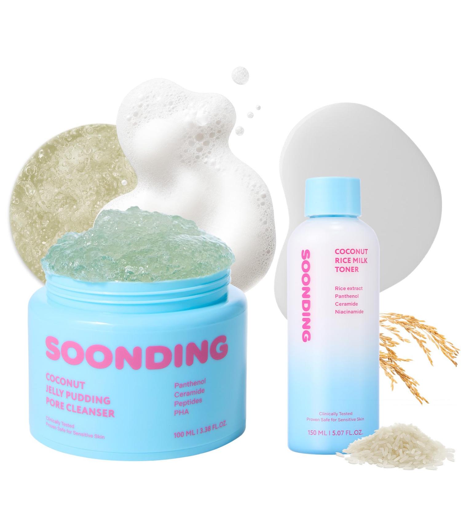 SOONDING | Coconut Jelly Pudding Pore Cleanser + Coconut Rice Milk Toner Duo - Buy Online on GoSupps.com