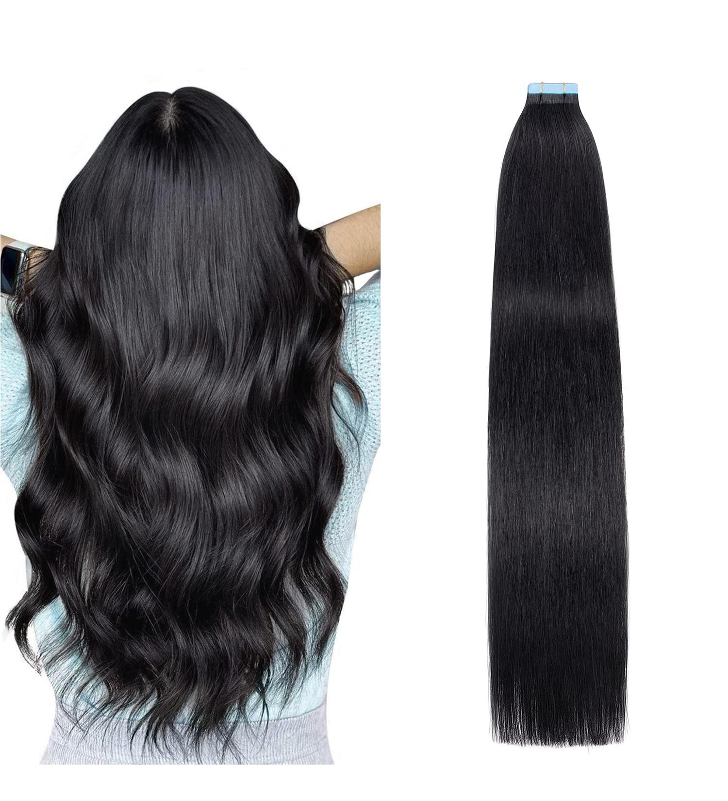AGMITY Tape in Hair Extensions Human Hair Jet Black 24 inches 50g/pack 20pcs Invisible Straight Seamless Skin Weft Tape in Extensions Remy Human Hair(24 inches #1 Jet Black) 24 inch #1 Jet Black - Buy Online on GoSupps.com