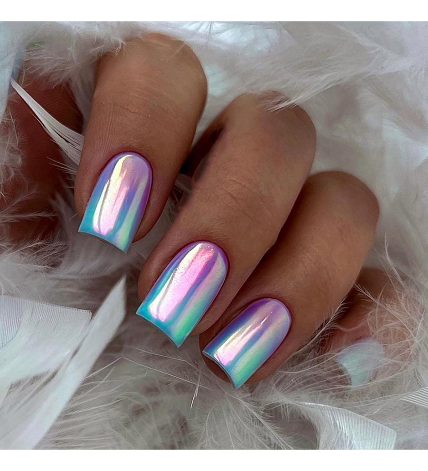 24 Pieces Short Blue Purple Gradient Press On Acrylic Nails - Ballerina Artificial Fingernails for Women & Girls - Perfect Nail Art Manicure - Buy Online on GoSupps.com