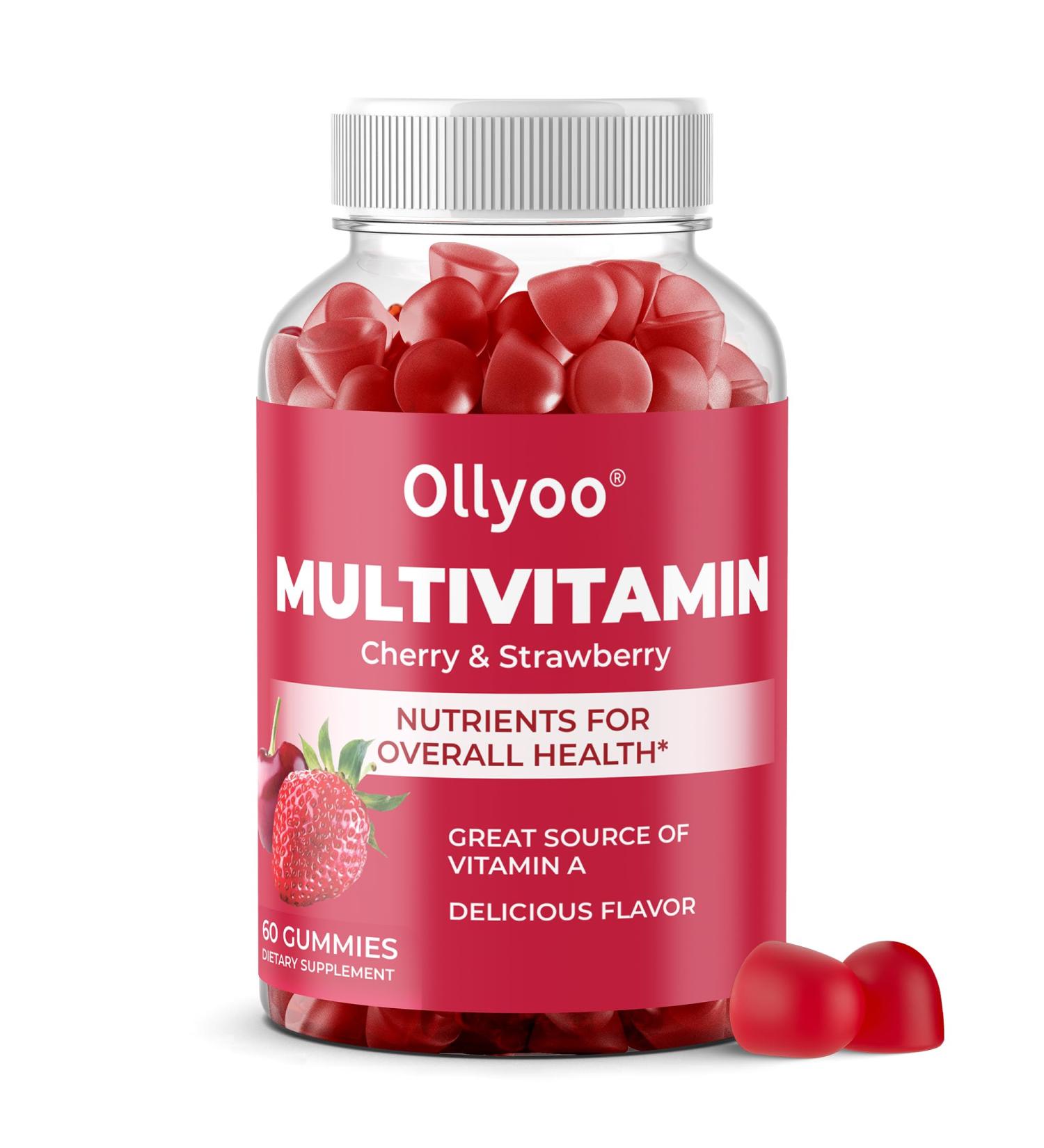 Ollyoo Adult Multivitamin Gummies | Men & Women | Cherry & Strawberry Flavor | Vitamin A C D E B6 B12 | Supports Overall Health | 60 Count - Buy Online on GoSupps.com