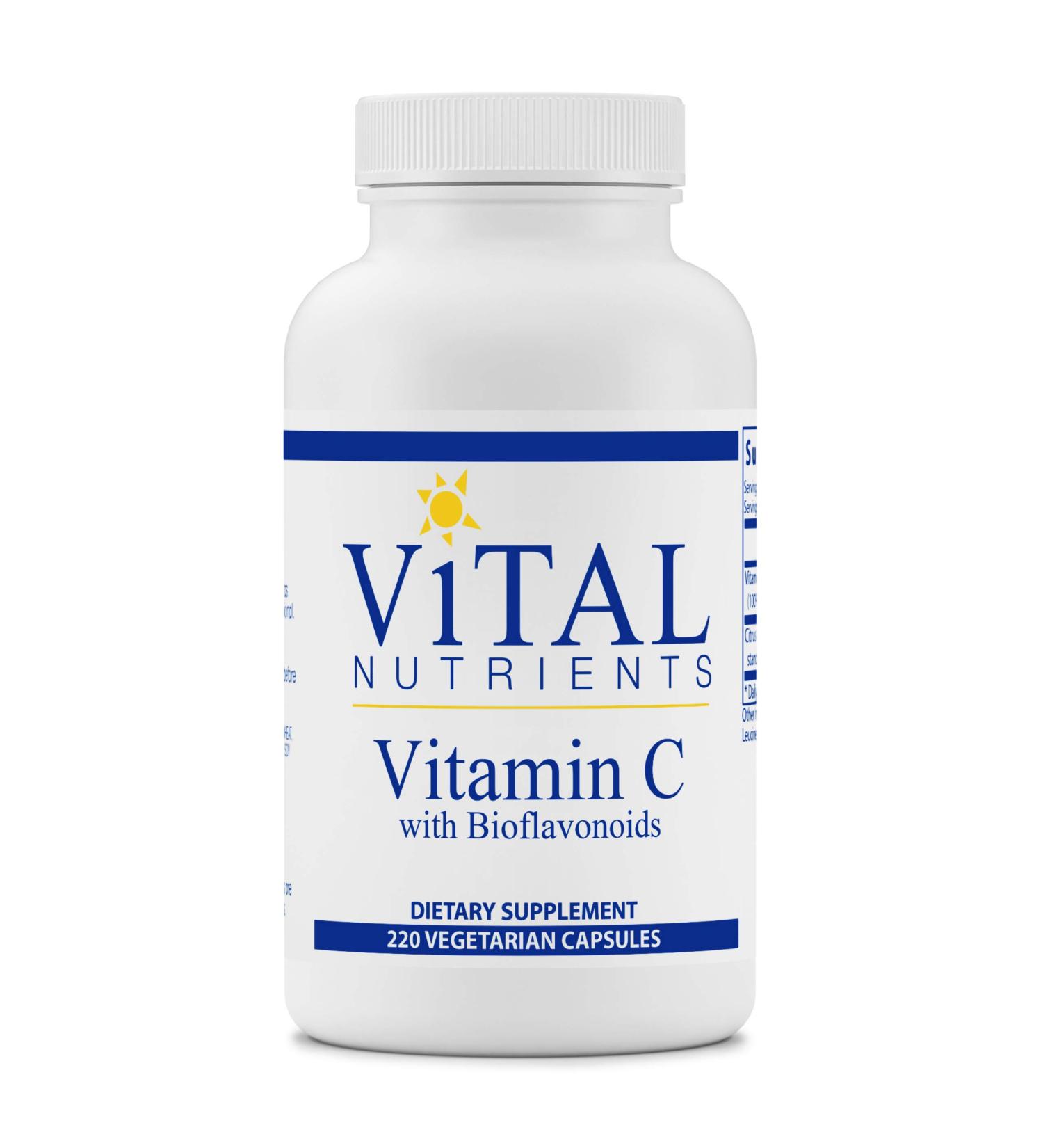 Vital Nutrients Vitamin C with Bioflavonoids | 220 Vegetarian Capsules - Buy Online on GoSupps.com