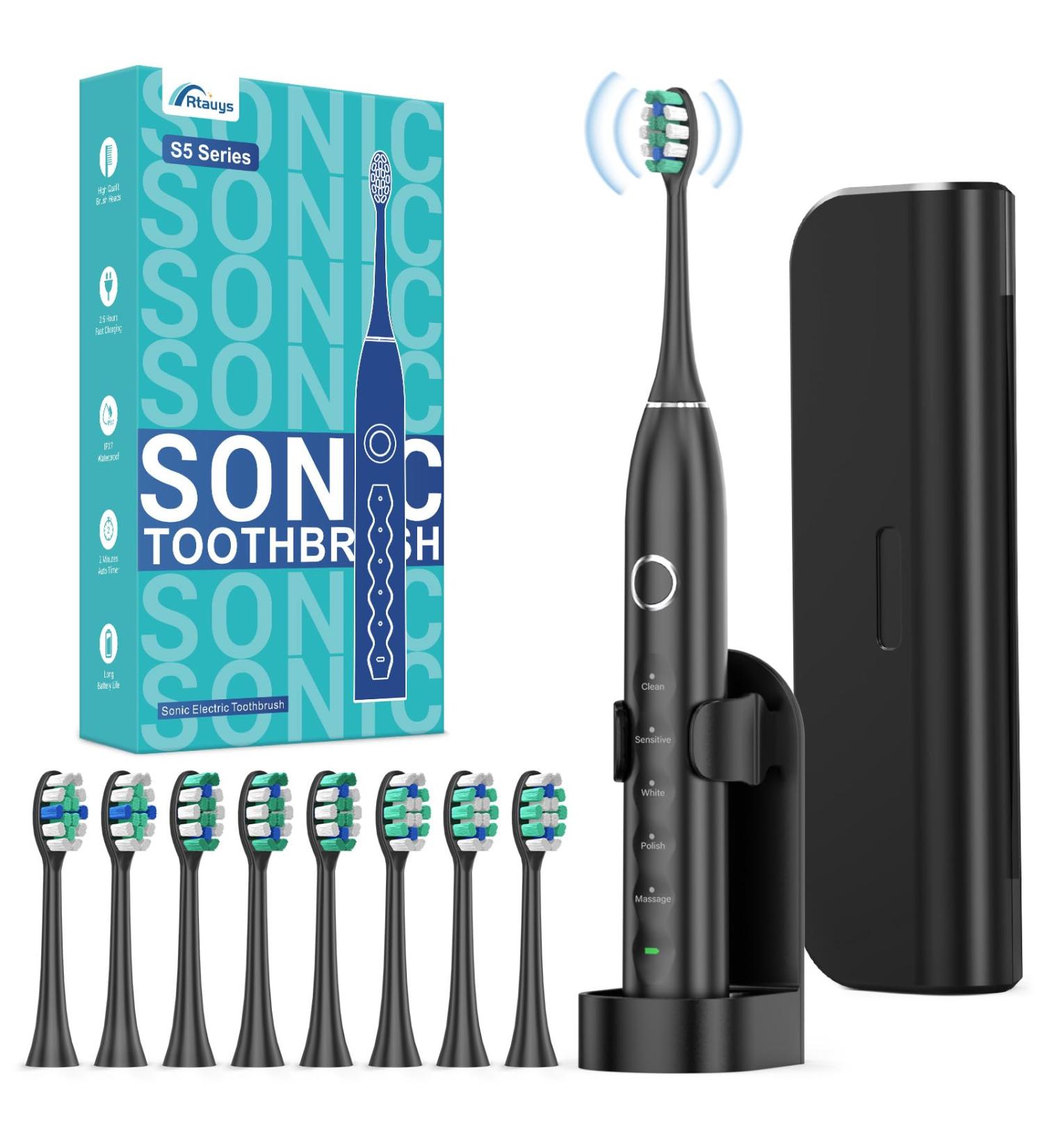 Rtauys W5 Electric Toothbrush - Rechargeable 8 Heads 45 Days Battery Life Power Holder - International Shipping Available - Buy Online on GoSupps.com