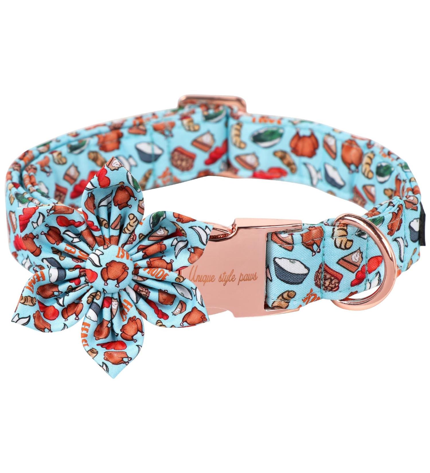 Unique Style Paws Dog Collar with Flower - Comfortable Adjustable Cotton Collar for Girls' Dogs | T rkiyePartei - Buy Online on GoSupps.com