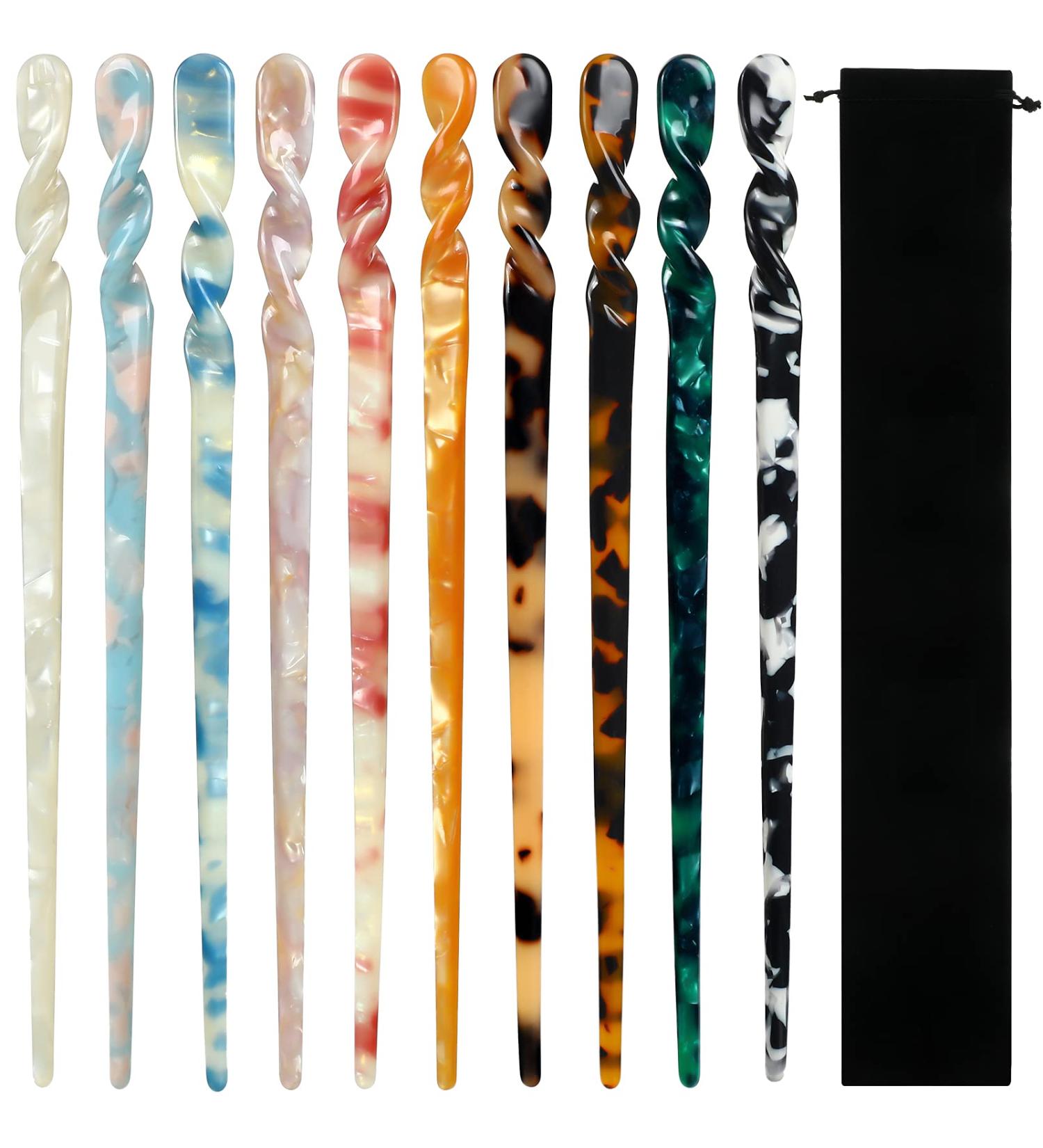 Vibrant Leopard Print Acetate Hair Sticks Set with Flannelette Bag - Hair Accessories for Women and Girls - Buy Online on GoSupps.com