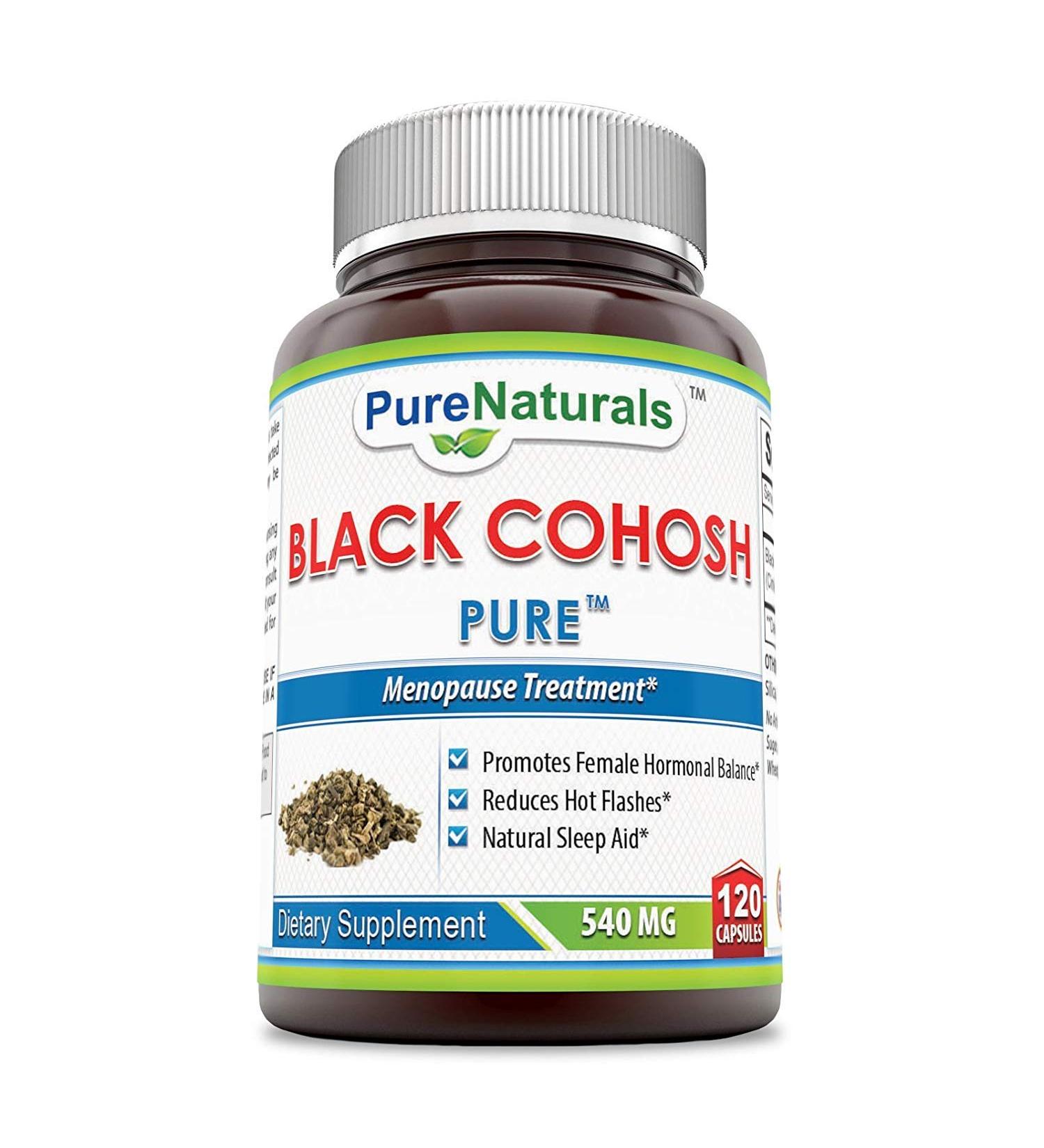 Pure Naturals Black Cohosh Menopause Relief 540mg - 120 Capsules - Natural Menopause Support - Pure Root Extract Supplement for Women - 1 Pack - Buy Online on GoSupps.com