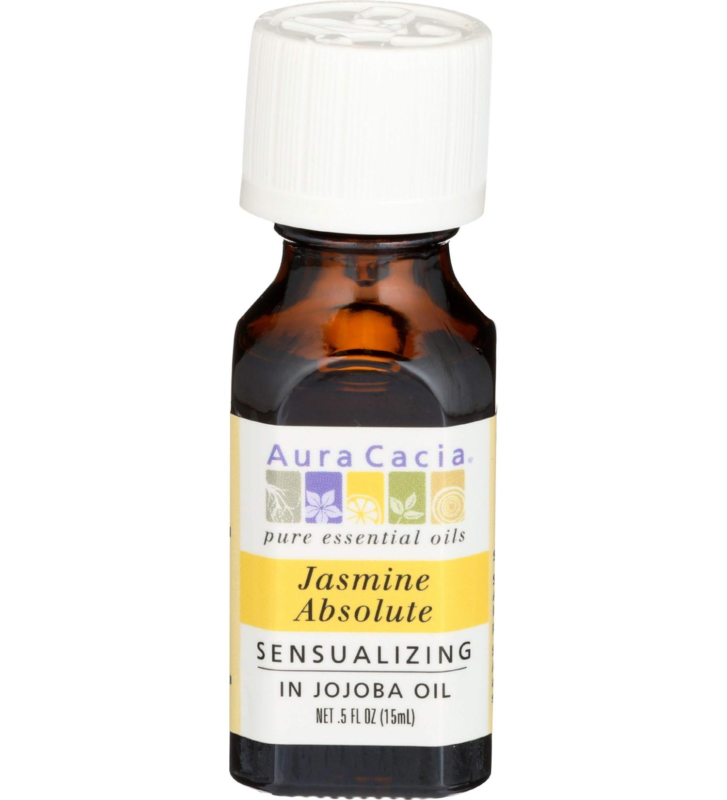 Aura Cacia Jasmine Absolute Essential Oil in Jojoba - 0.5 Fl Oz | Premium Aromatherapy for Relaxation & Wellness - Buy Online on GoSupps.com