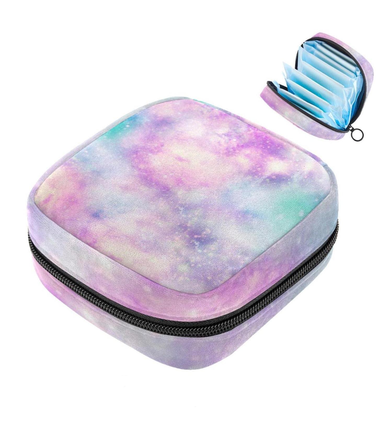 Galaxy Rainbow Pink Pattern Sanitary Napkins Storage Bag - Portable Menstrual Cup Pocket with Zipper for Teenage Girls & Women - Buy Online on GoSupps.com