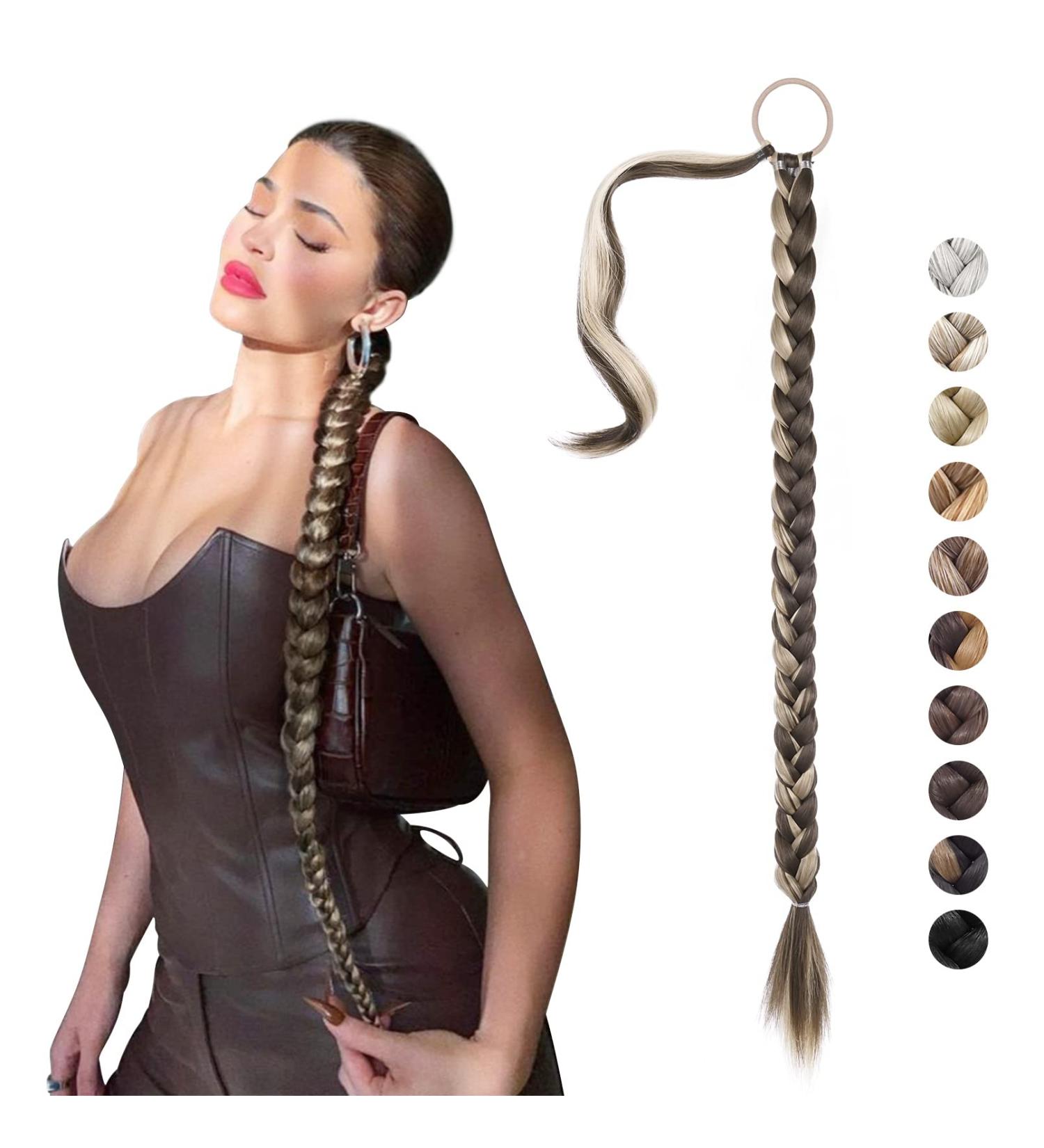 REECHO DIY Braid Ponytail Extension - Long Straight Synthetic Hairpiece - Ash Brown with Sandy Blonde Highlights - Buy Online on GoSupps.com