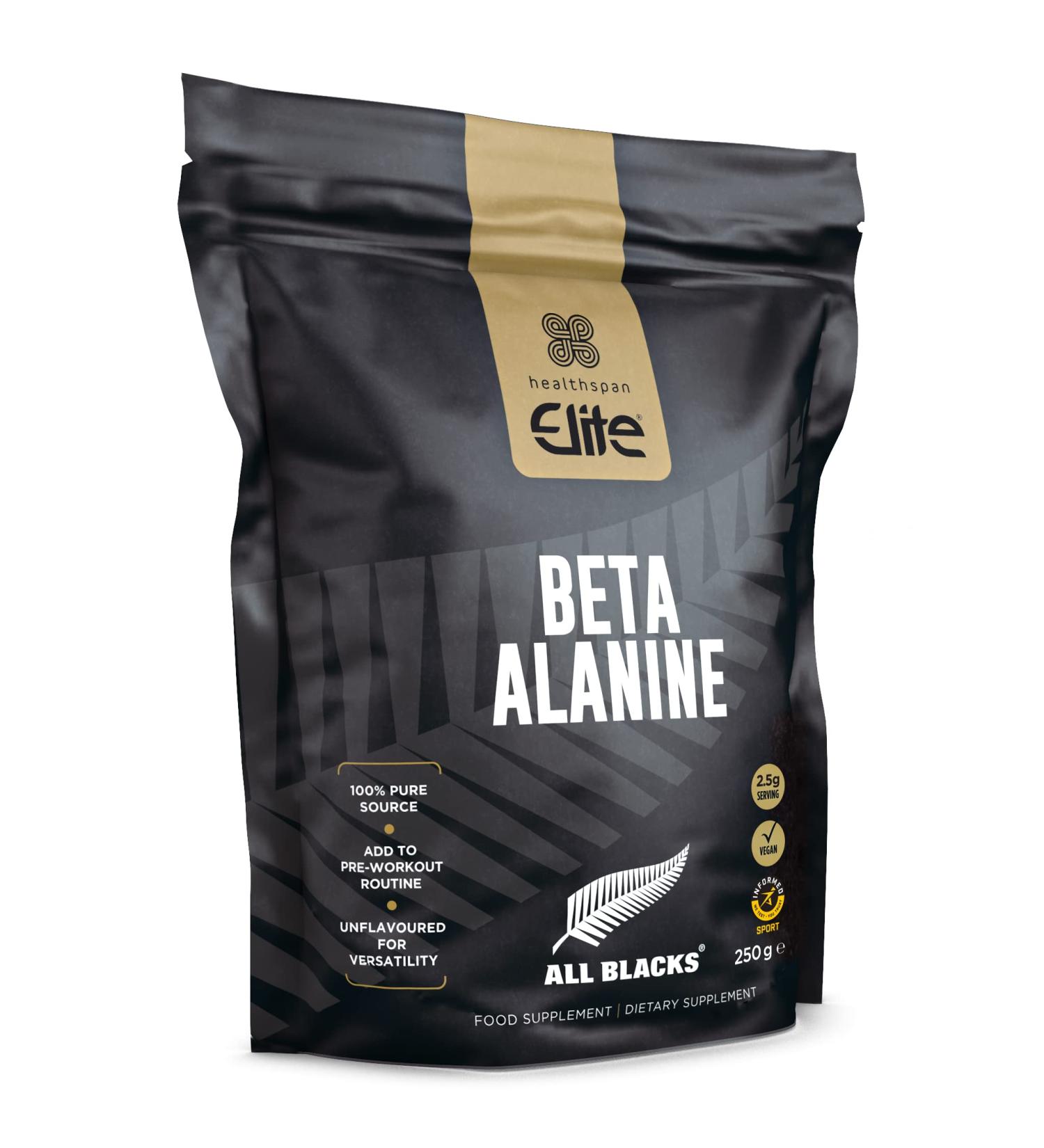 Healthspan Elite All Blacks Beta Alanine (250g) Pre-Workout Supplement | Carnosine Production | Unflavoured - Buy Online on GoSupps.com