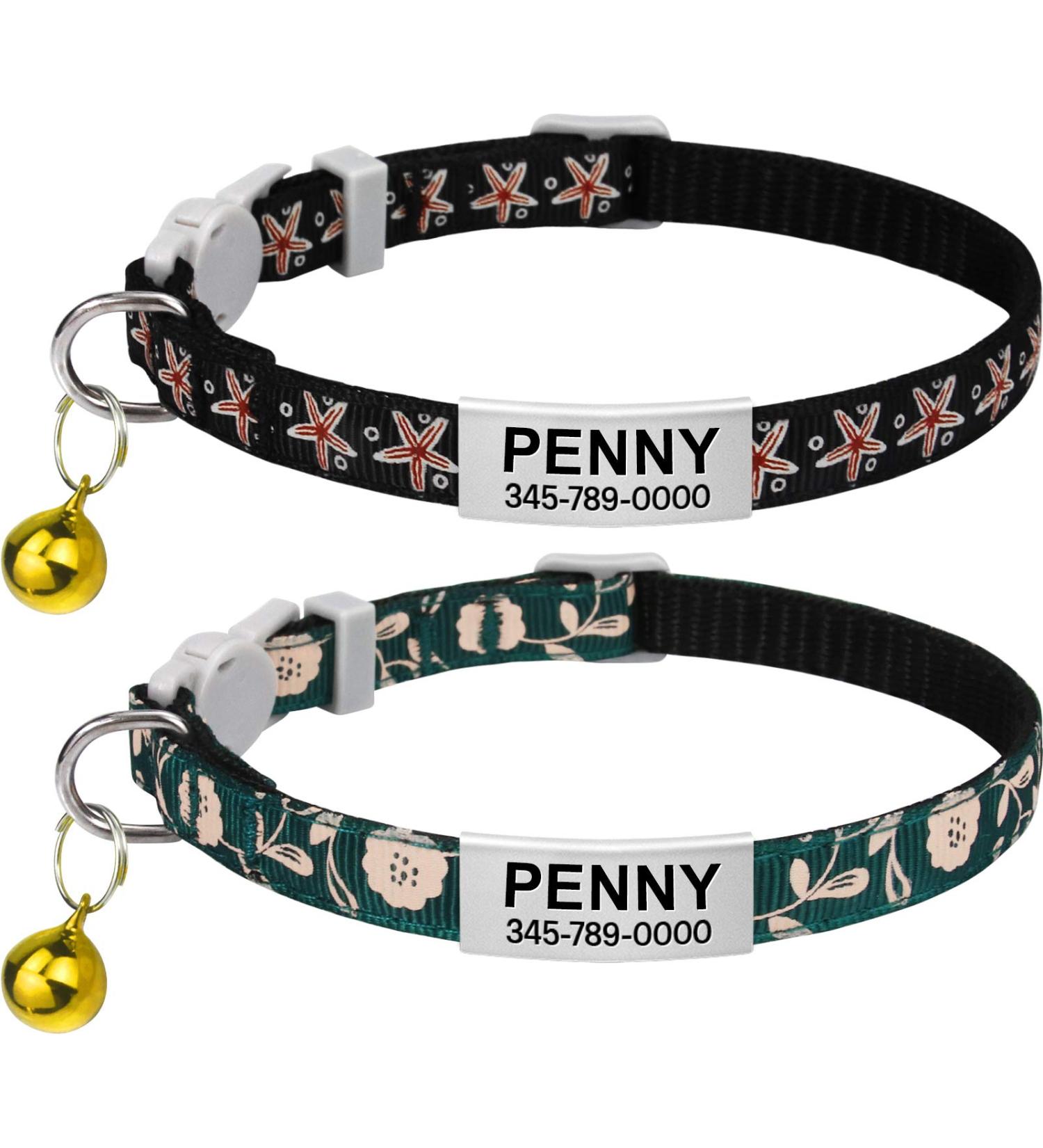 Tagme Personalized Cat Collars - Adjustable Safety Closure Black 2-Pack with Name & Phone Number (18-28 cm) - Buy Online on GoSupps.com