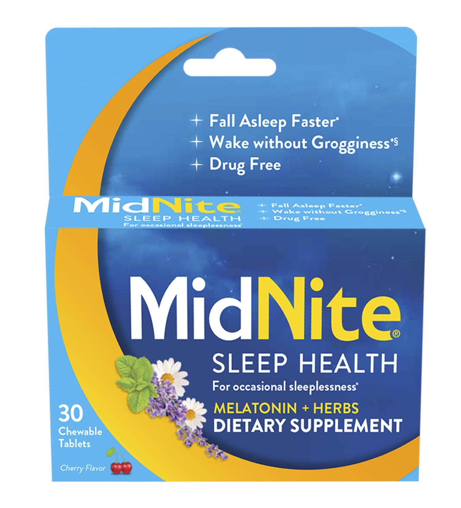 MidNite 1.5mg Melatonin + Herb Sleep Aid Supplement - 30 Chewable Tablets - Buy Online on GoSupps.com