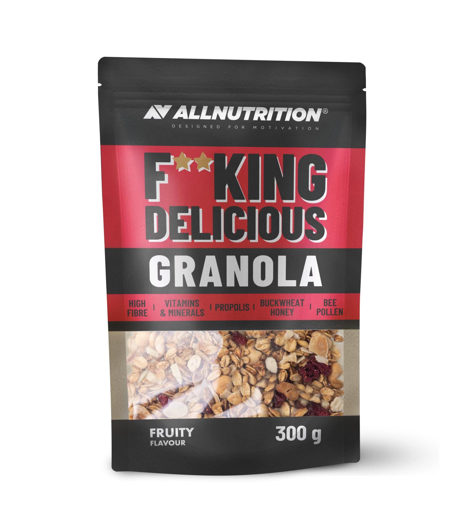 ALLNUTRITION Fitking Delicious Granola - Sugar Free Muesli - Breakfast Cereal - Wheat Free - with Propolis Buckwheat Honey Bee Pollen - High Fibre Snacks - 300g - Fruity - Buy Online on GoSupps.com