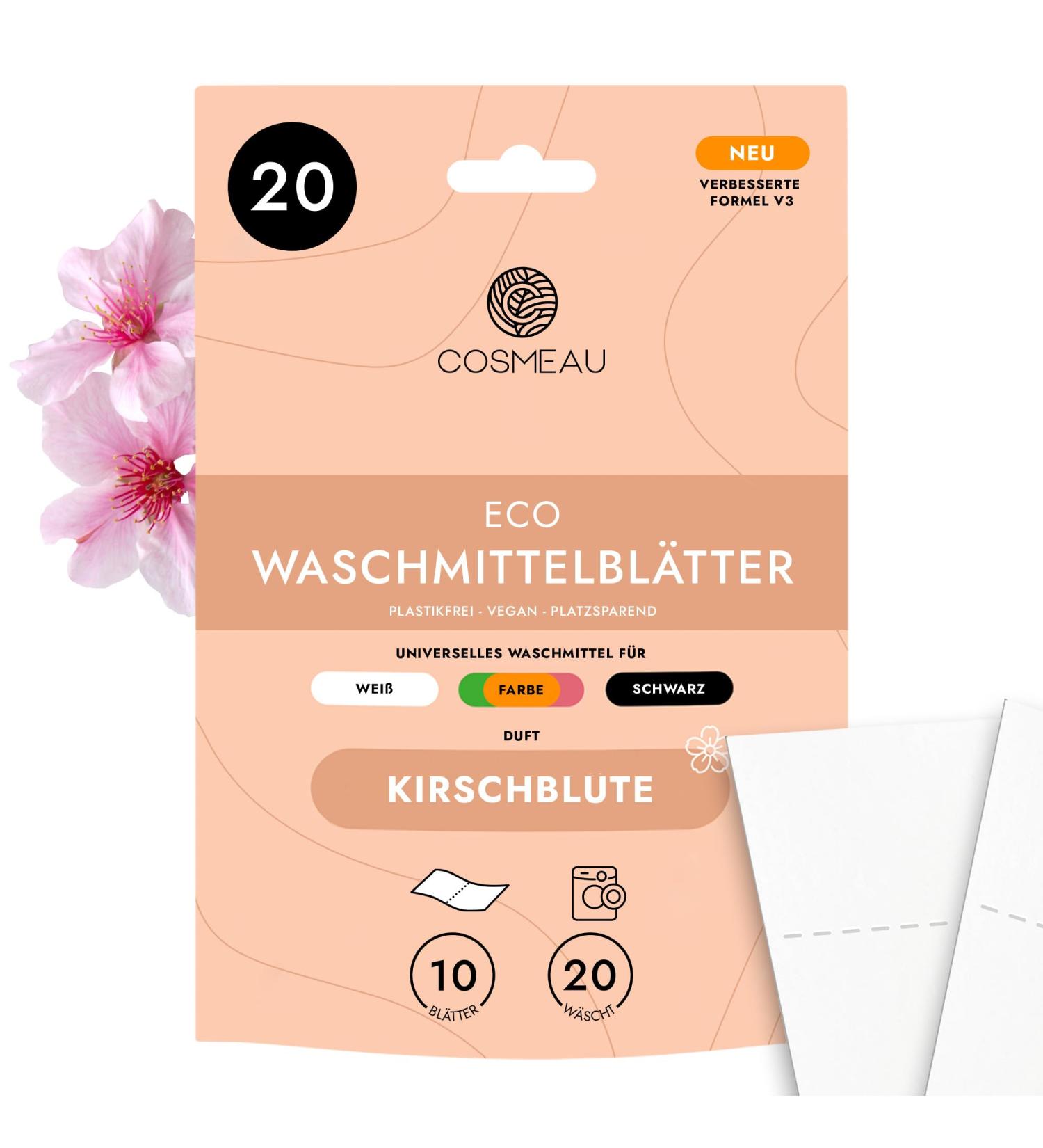 Cosmeau Cherry Blossom Detergent Leaves - Eco-Friendly Plastic-Free 20 Washes - Ideal Travel Solution for White Color & Black Fabrics - Buy Online on GoSupps.com