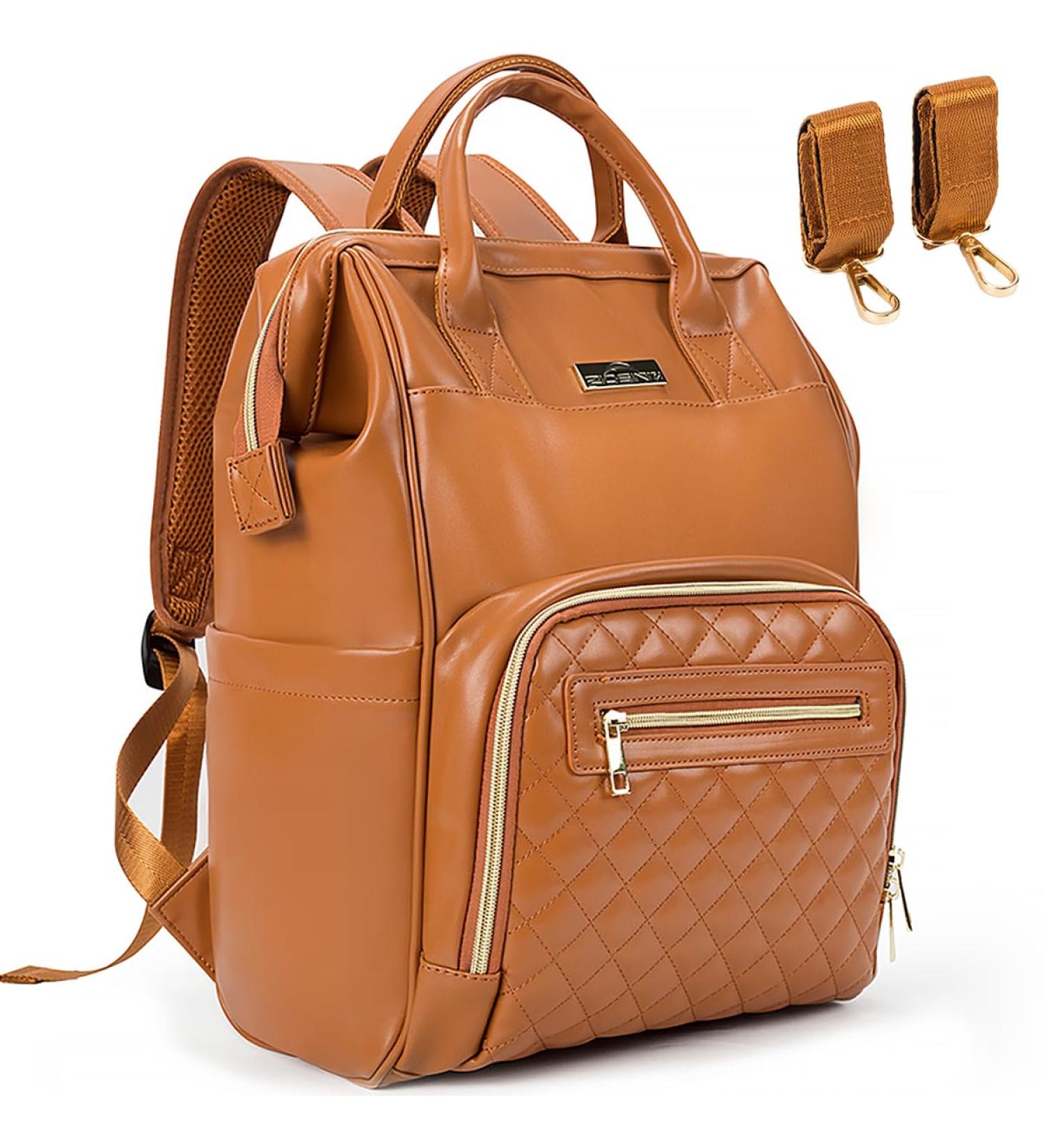 Ziosinm Leather Baby Wrap Backpack - Multifunctional Waterproof Diaper Bag for On-The-Go - Stylish Brown PU Design - Buy Online on GoSupps.com