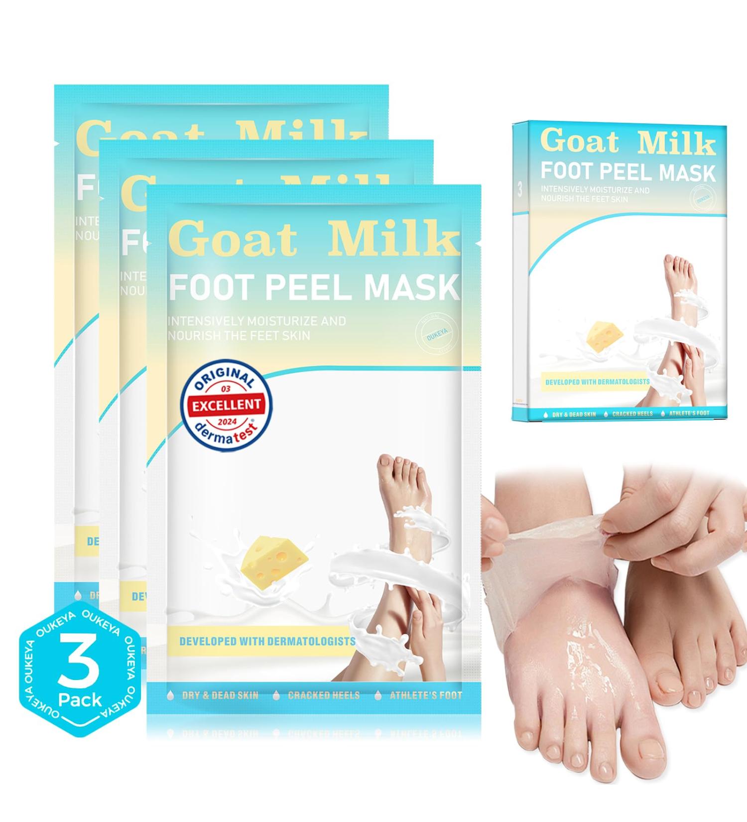 Foot Peeling Mask 3 Pairs: Peeling Foot Mask Dermatologically Tested Heels & Dry Dead Skin for Soft Feet Foot Peel Mask (Goat Milk) Gold Milk - Buy Online on GoSupps.com