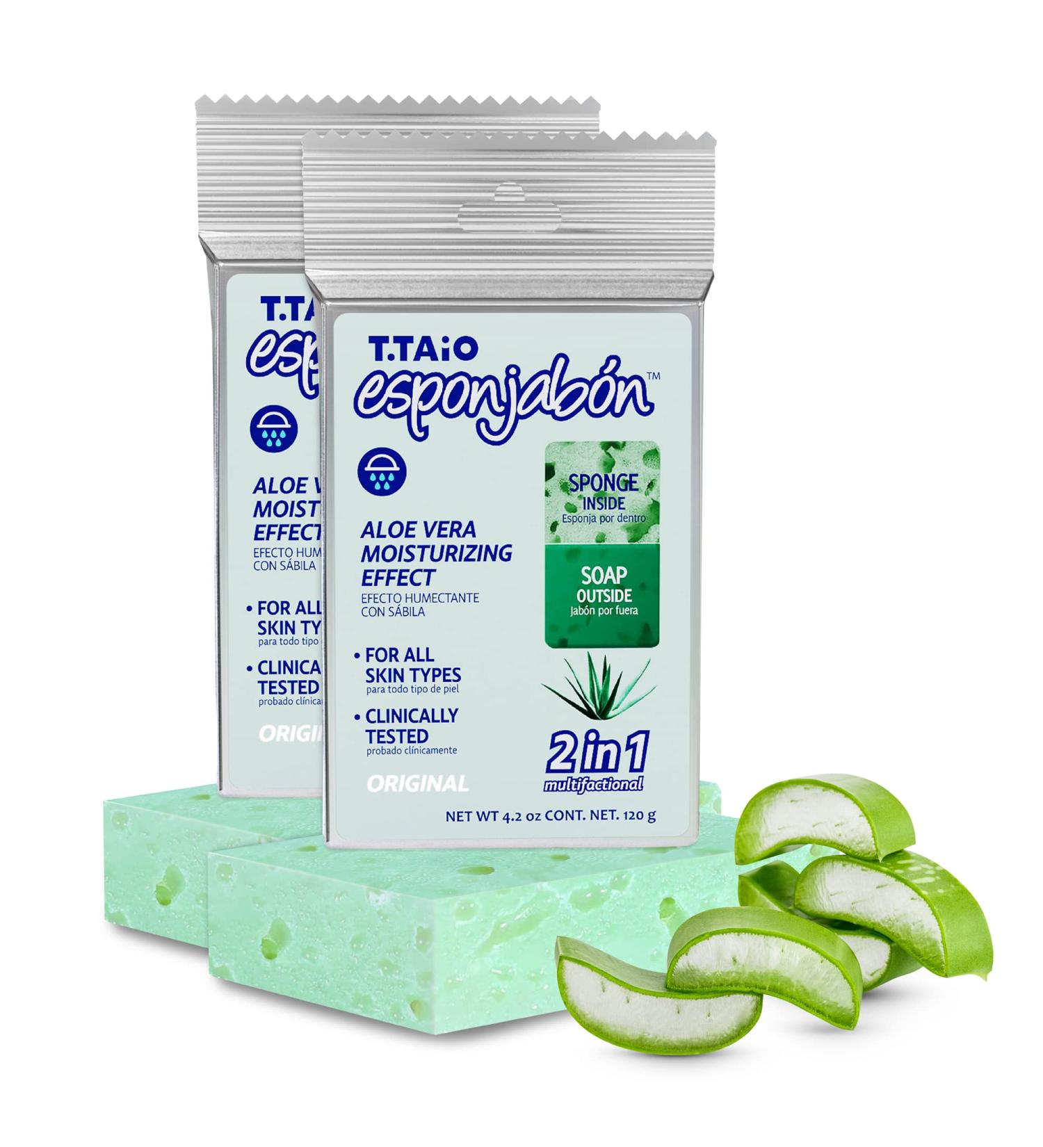 T.Taio Aloe Vera Soap Sponge | Gentle Shower Scrubber for Dirt & Oil Removal | Massage & Lather Foot Elbow & Face | Fresh Scent Bathroom Accessory - International Shipping Available - Buy Online on GoSupps.com
