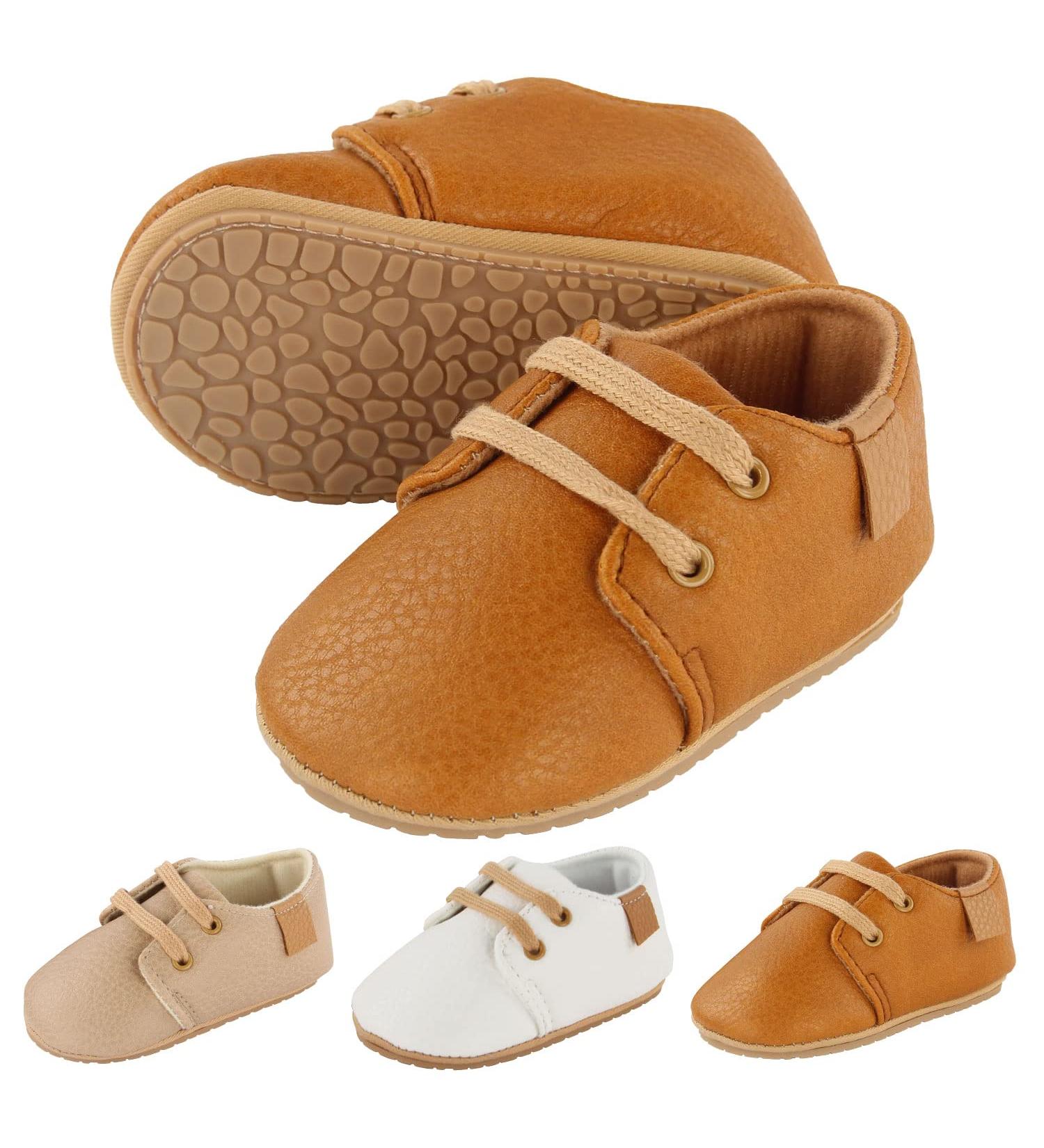 Baby First Walking Shoes | PU Leather Non-Slip Baby Boy & Girl Sneakers | 6-12 Months Brown - Buy Online on GoSupps.com