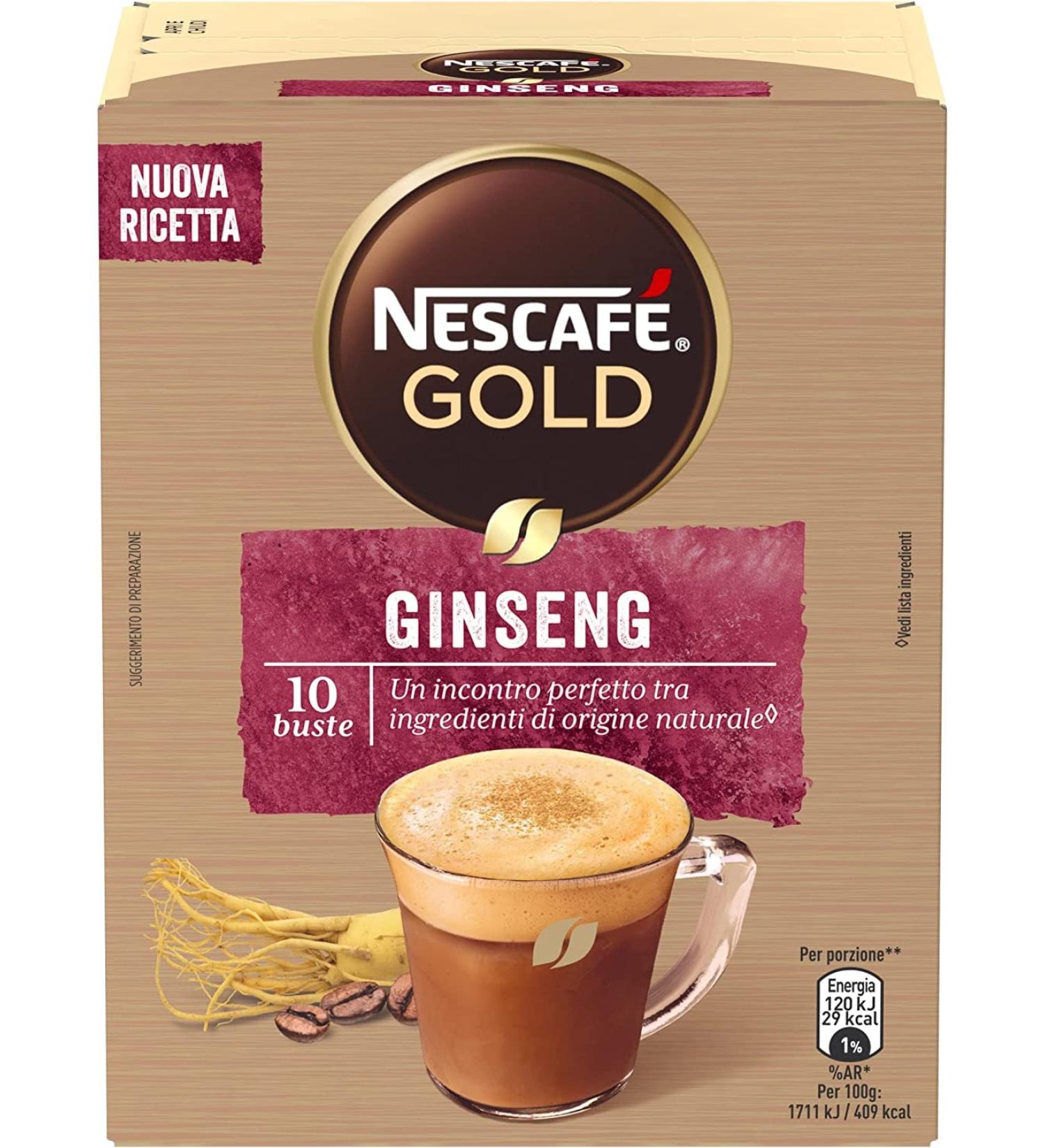  Italian Gourmet E.R. Nescaf Gold Ginseng 10 sachets of 7g (70g) powder for drinks with milk coffee and ginseng + Italian Gourmet Polpa di Pomodoro 400g box - Buy Online on GoSupps.com