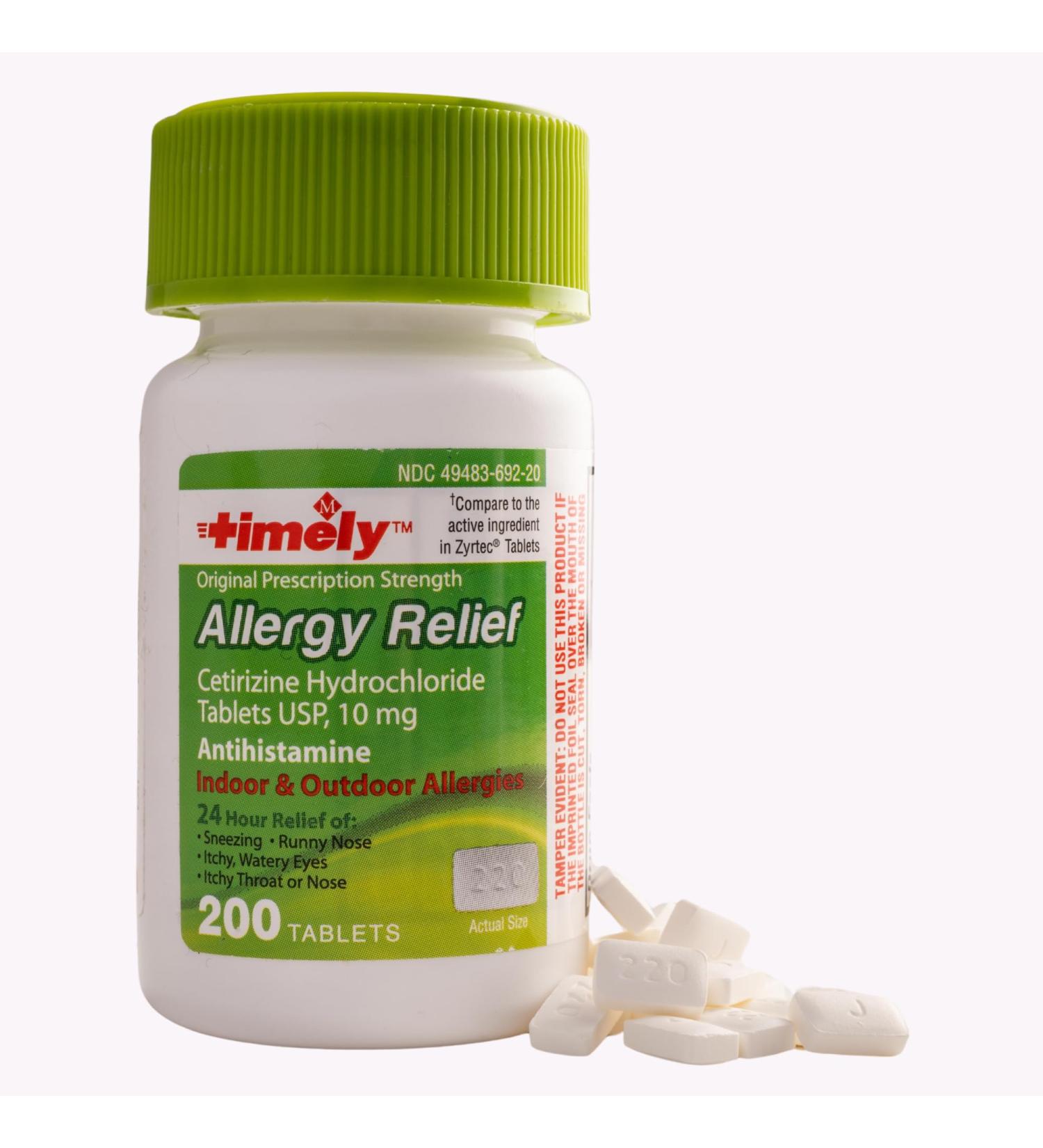 Timely Cetirizine HCl 10 Mg - 200 Tablets for 24-Hour Allergy Relief | TIME-CAP LABS INC. - International Shipping Available - Buy Online on GoSupps.com