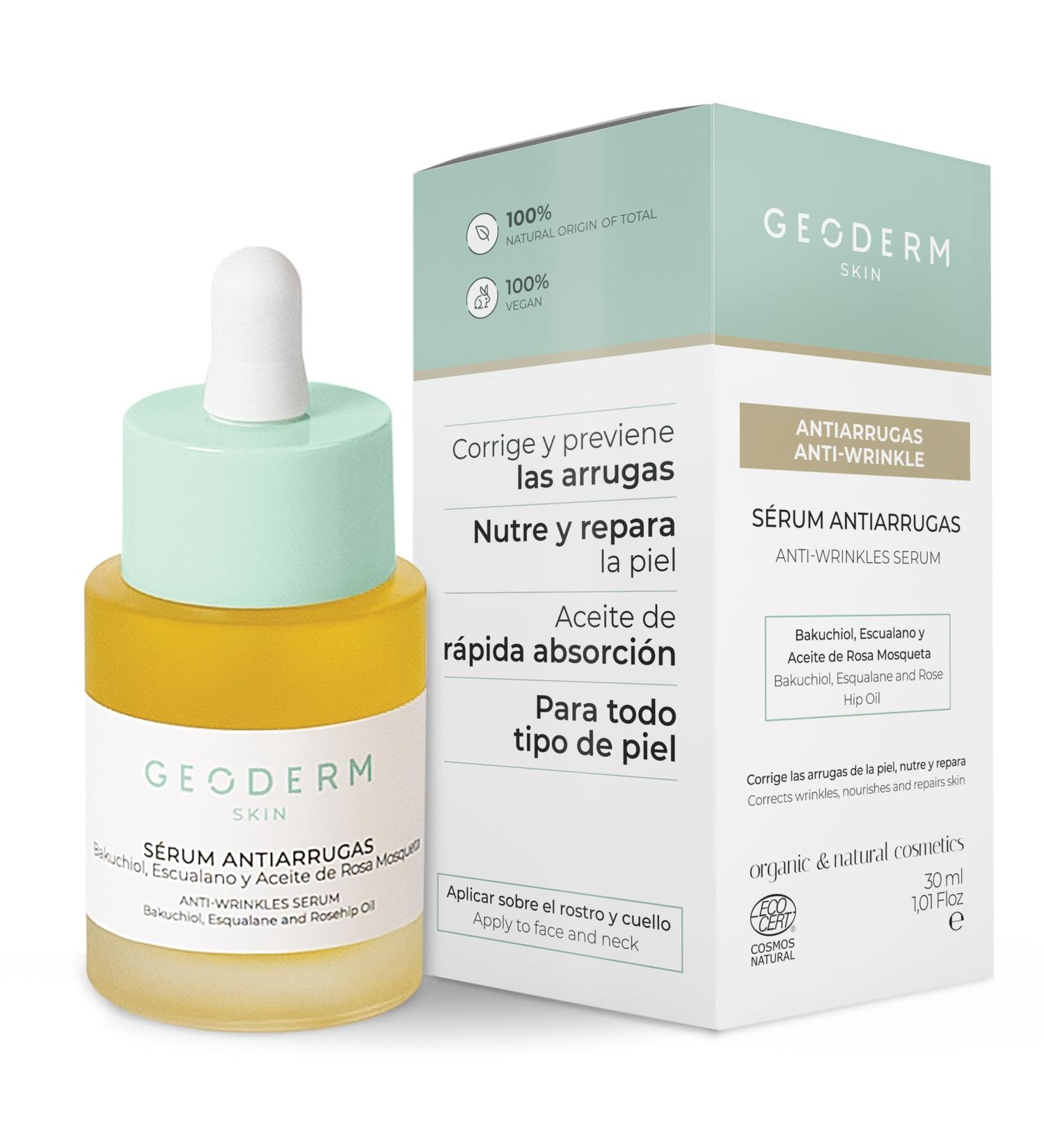 Geoderm Cosmetics SL Skin AntiWrinkle Serum Corrects wrinkles nourishes and repairs with baakuchiol squalan and skin pink for all skin types 30 ml - Buy Online on GoSupps.com