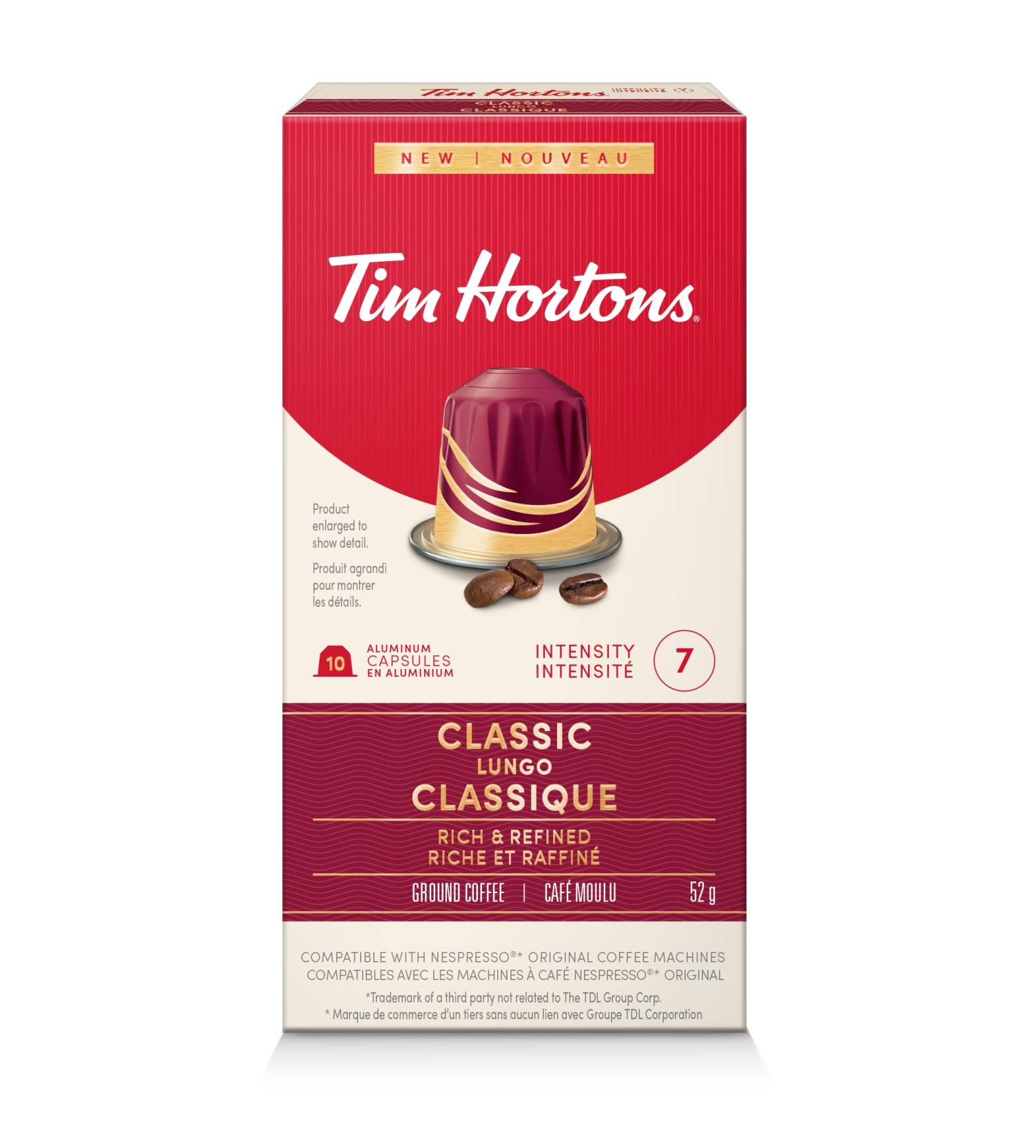Tim Hortons Classic Lungo Capsules Nespresso Original Line Compatible Capsules 10 Count Classic Lungo 1 count (Pack of 10) - Buy Online on GoSupps.com