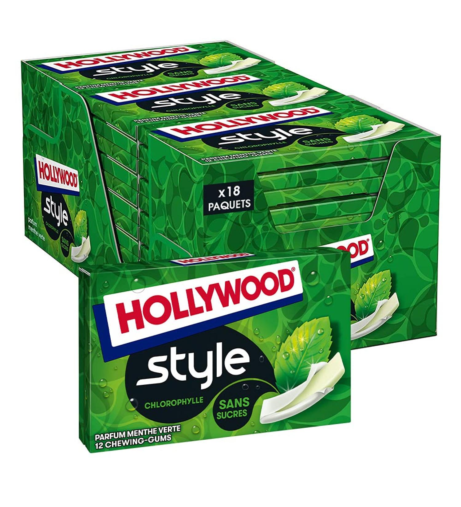 Hollywood Chewing Gum Style - Chlorophyll - Sugar Free with Sweeteners - 18 Packs of 12 gums - 23g - Buy Online on GoSupps.com