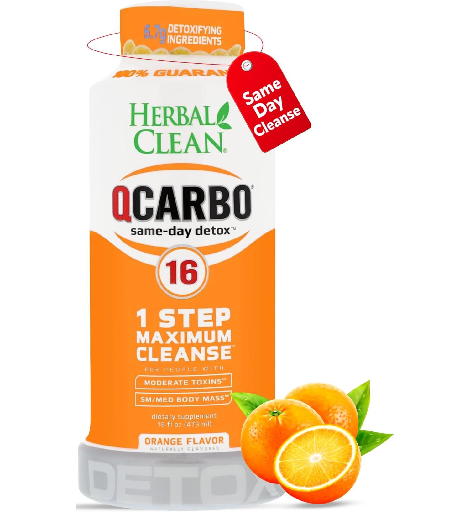 Herbal Clean Qcarbo16 Same-Day Detox Cleanse Drink (16 fl oz) - Orange Flavor Full Body Cleanse* Detox Drink for Moderate Toxin Level* Vitamin B2 and Vitamin B12 for Men & Women - Buy Online on GoSupps.com