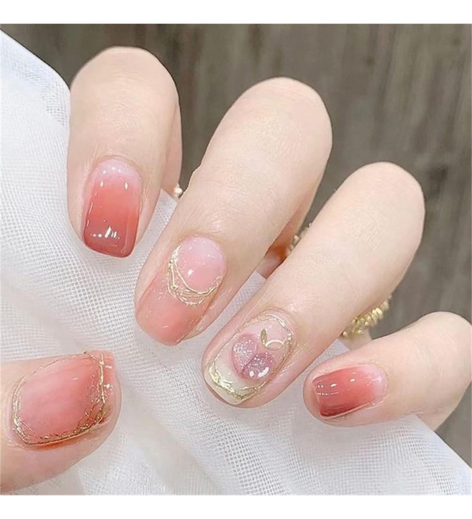 Square Short Fake Nail Full Cover with Glue Detachable French Gradient Press on Nails 24 Pieces Finger Nail Art Tips for Nail Salons and Women DIY Nail Art - Buy Online on GoSupps.com